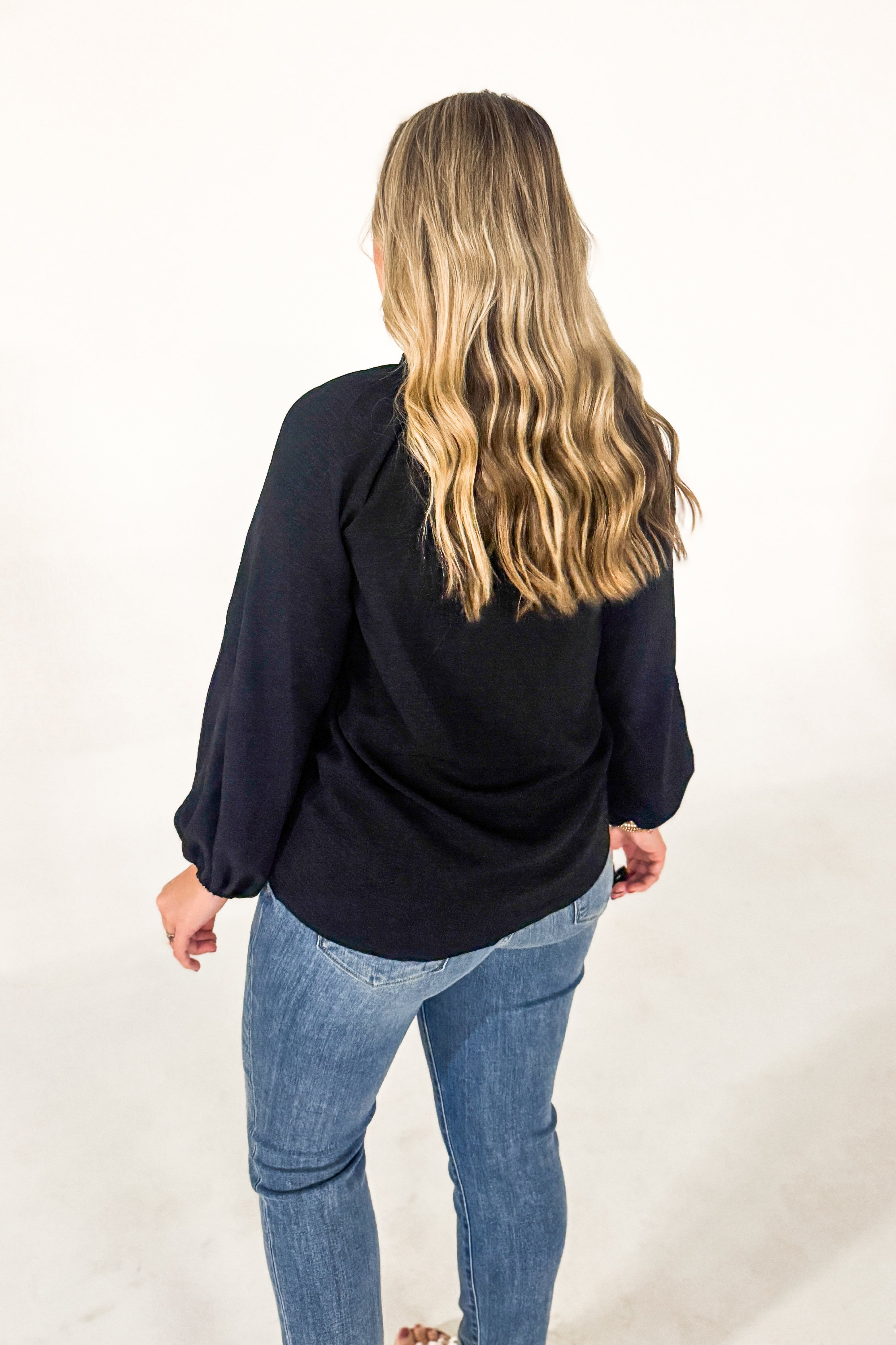 Ruffled Elegance Blouse Top, Black