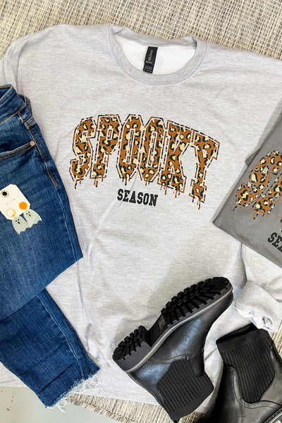 Spooky Season Leopard Graphic Sweatshirt, Grey