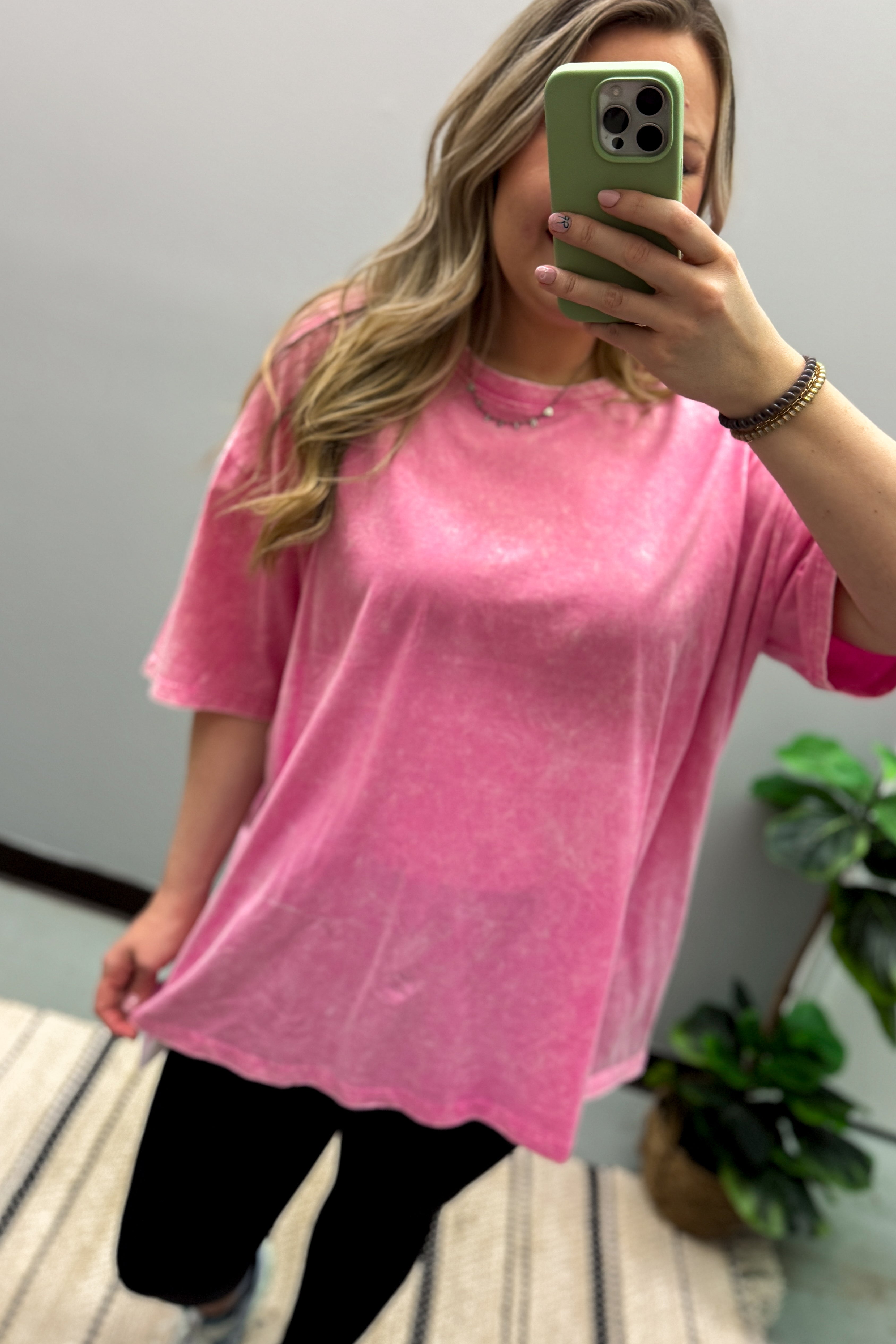 What You Are Oversized Acid Wash Top, Candy Pink