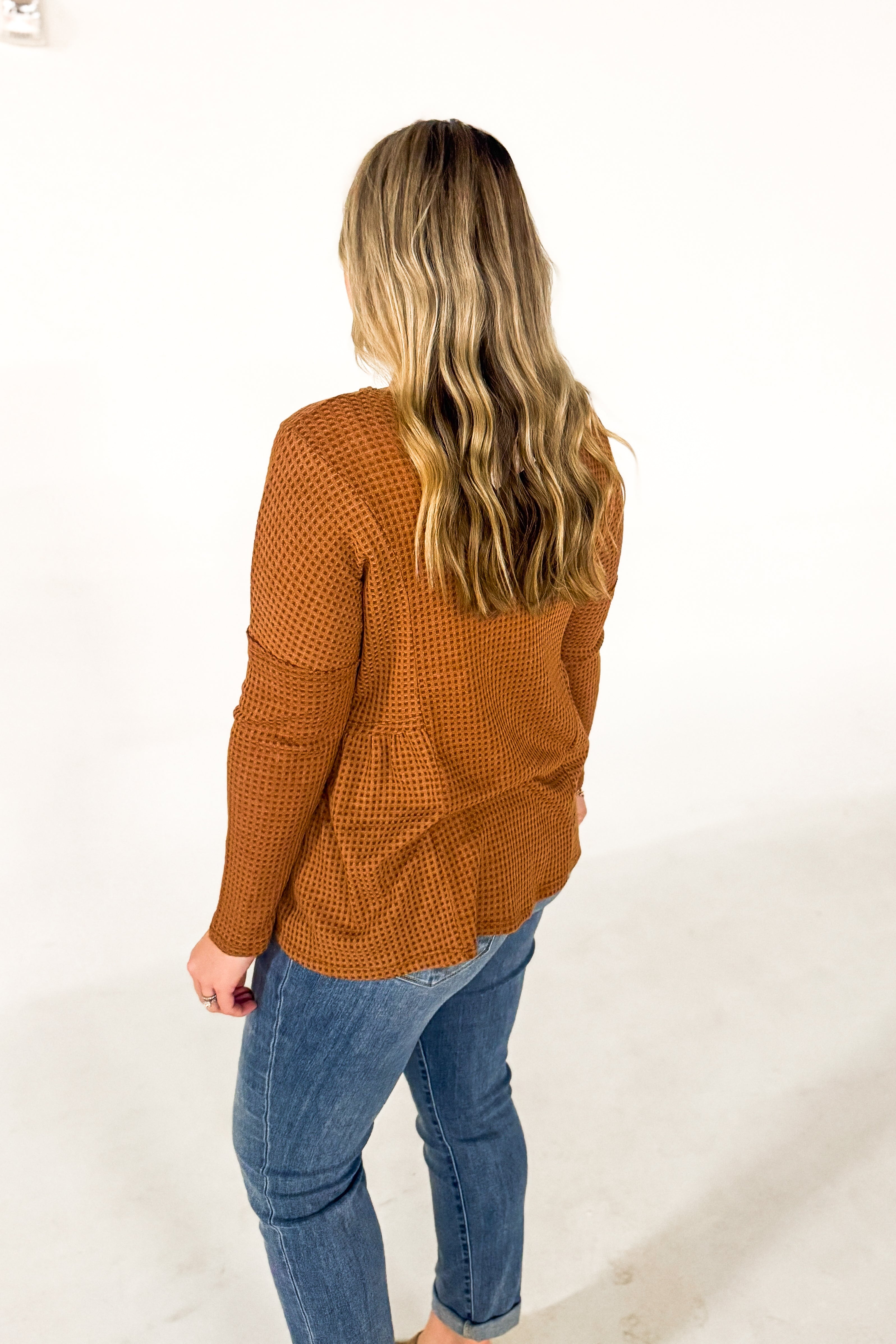 Cozy Days Waffle Knit Top, Rust