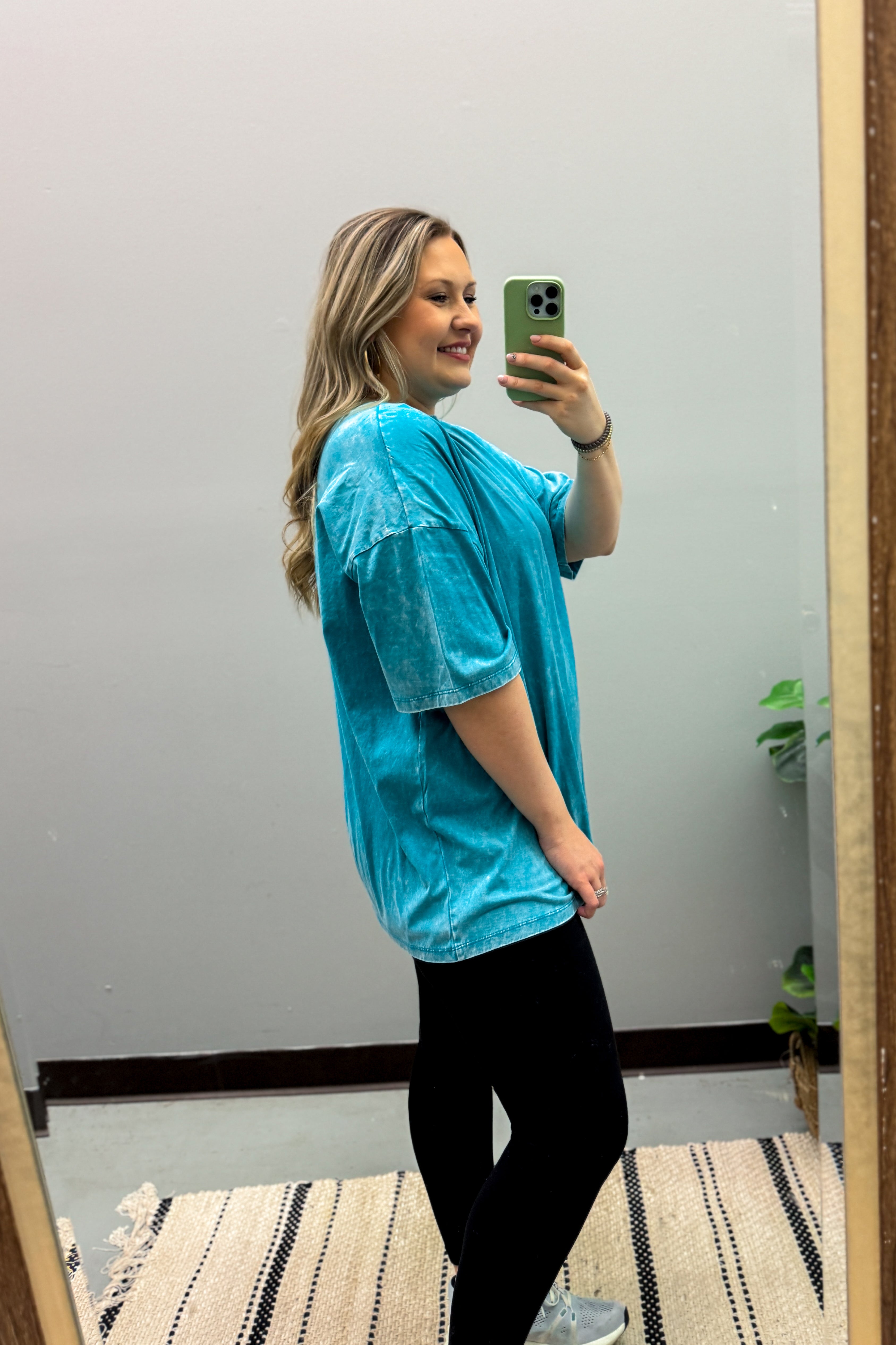 What You Are Oversized Acid Wash Top, Teal