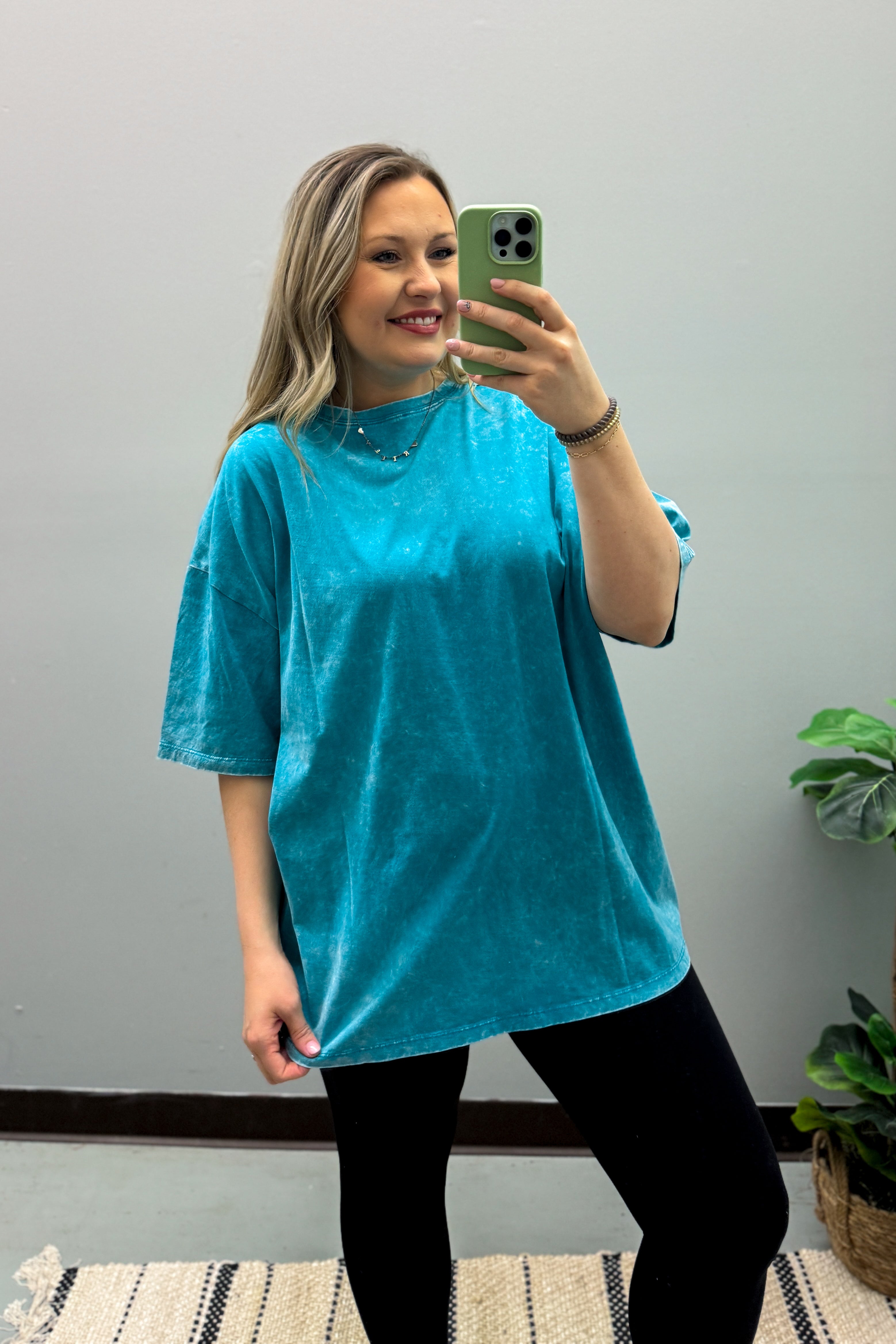 What You Are Oversized Acid Wash Top, Teal