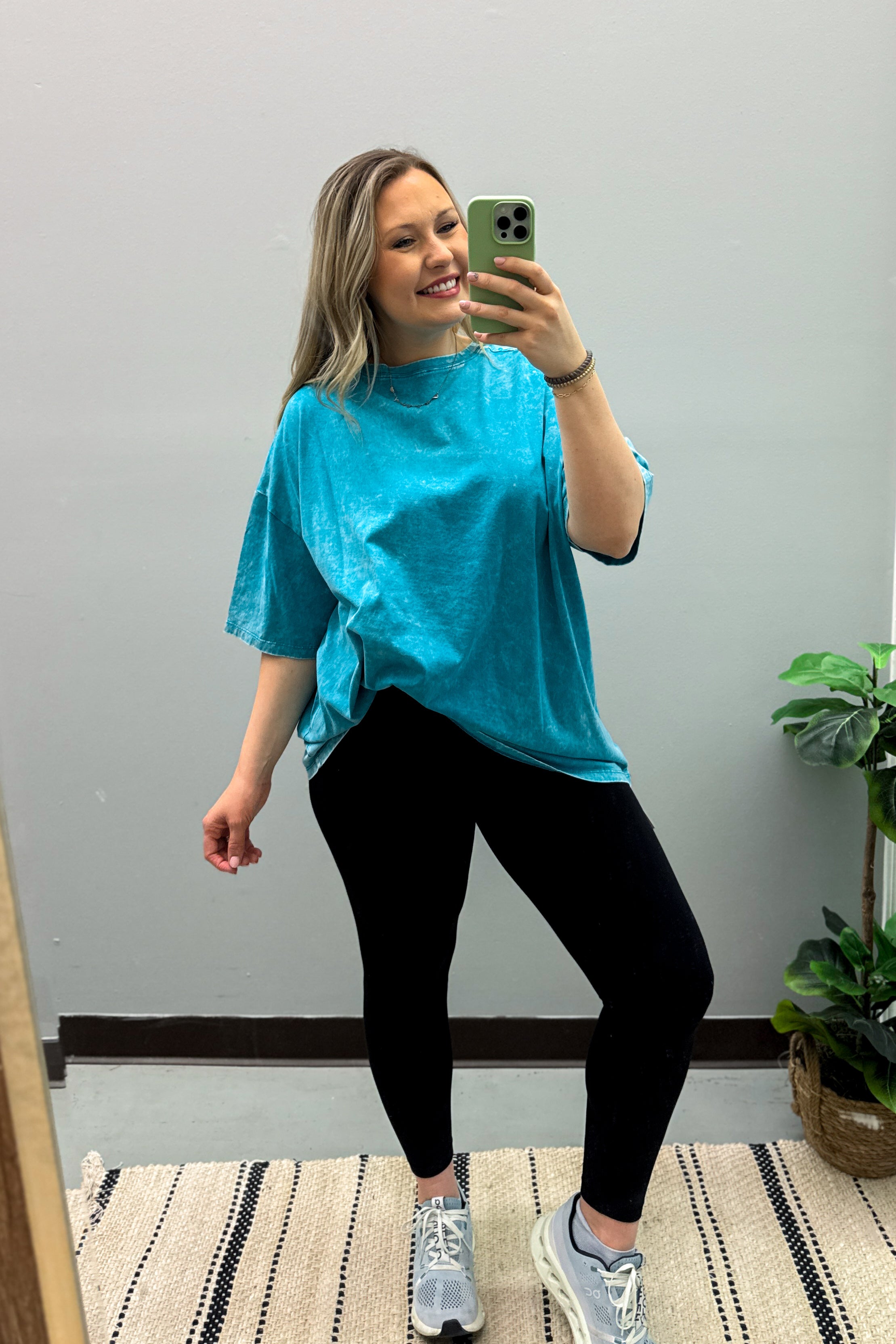 What You Are Oversized Acid Wash Top, Teal