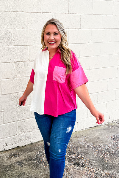 Repeat The Past Color Block Top, Pink