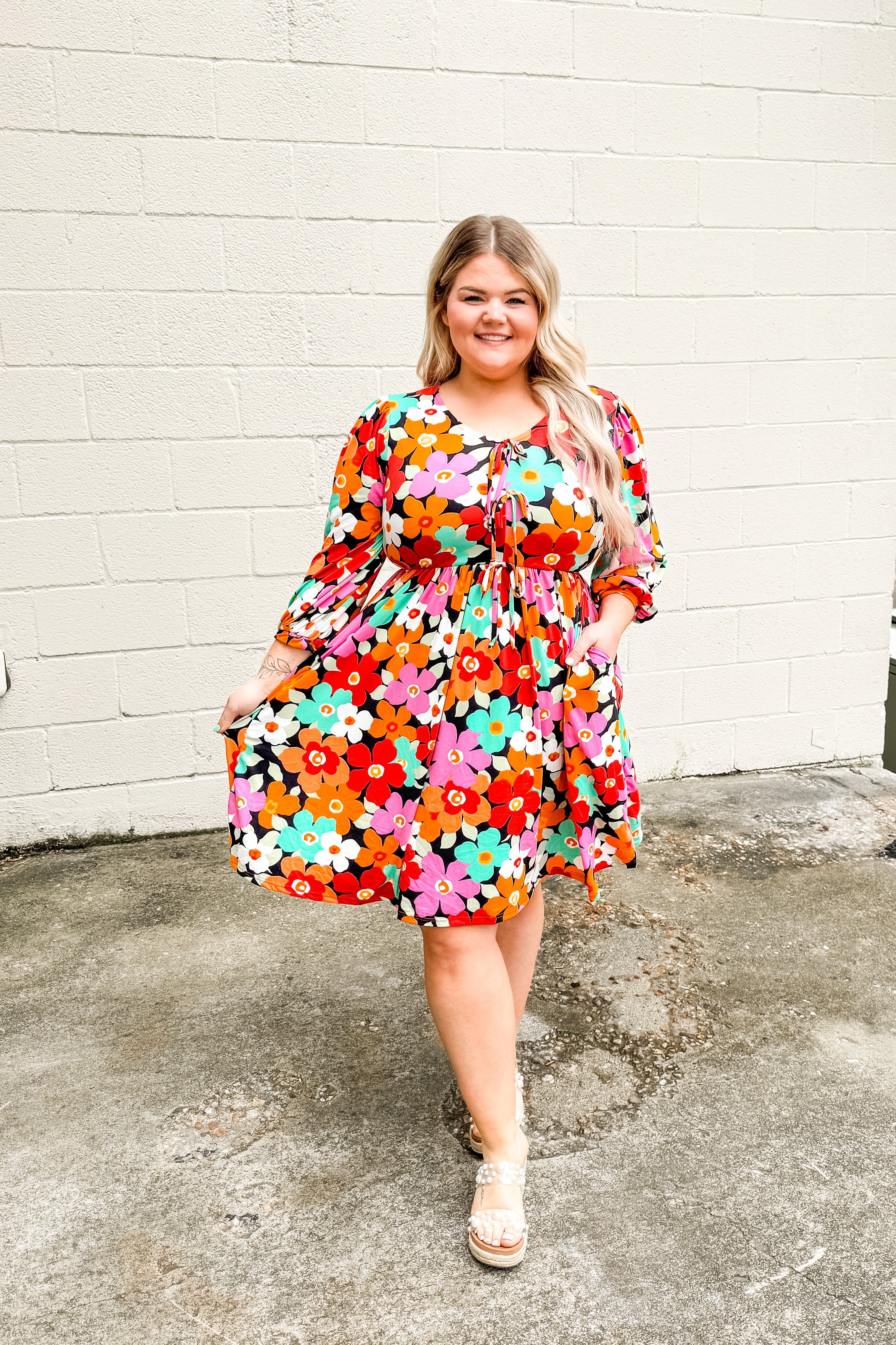 Living In Color Tie Detail Babydoll Dress
