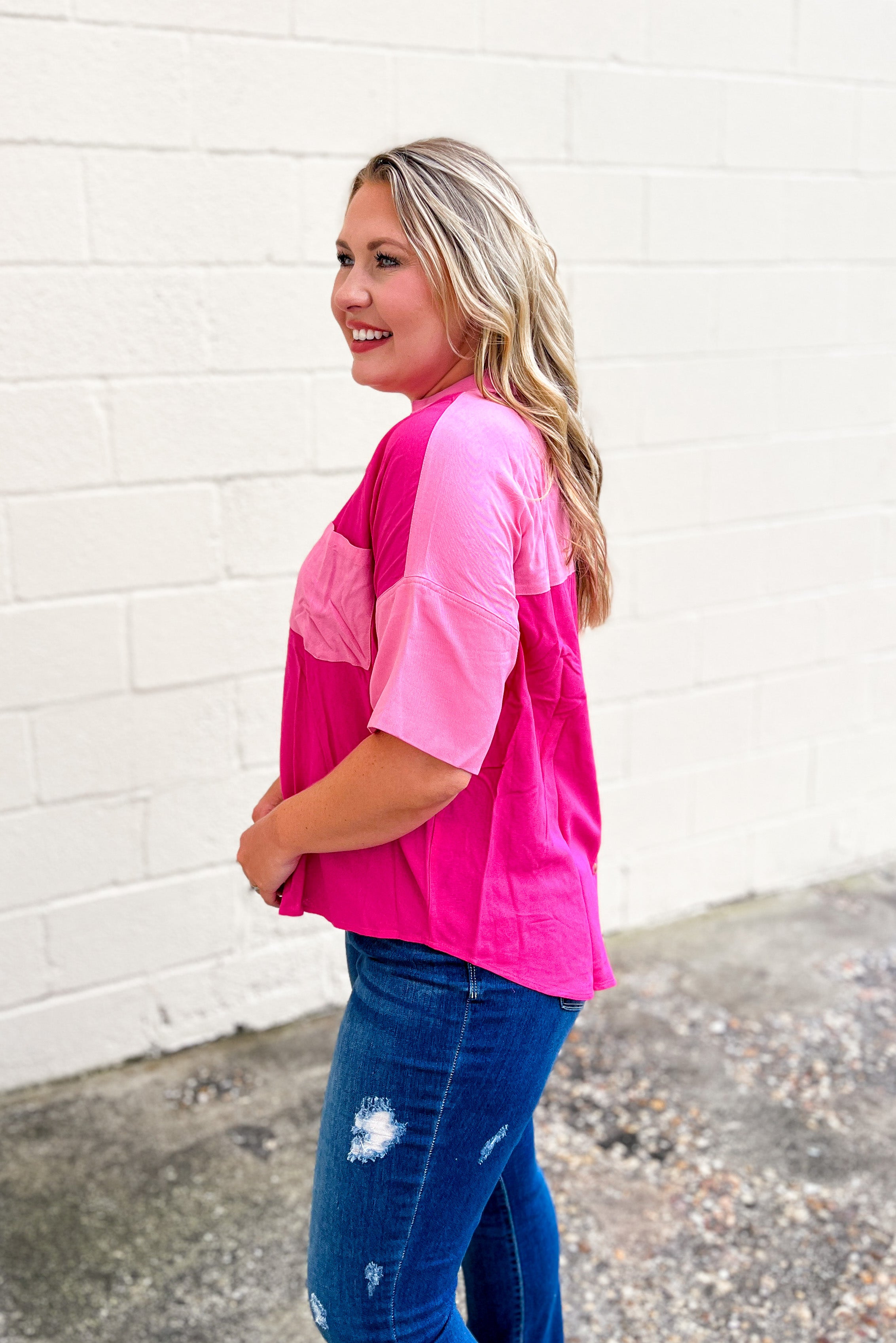 Repeat The Past Color Block Top, Pink