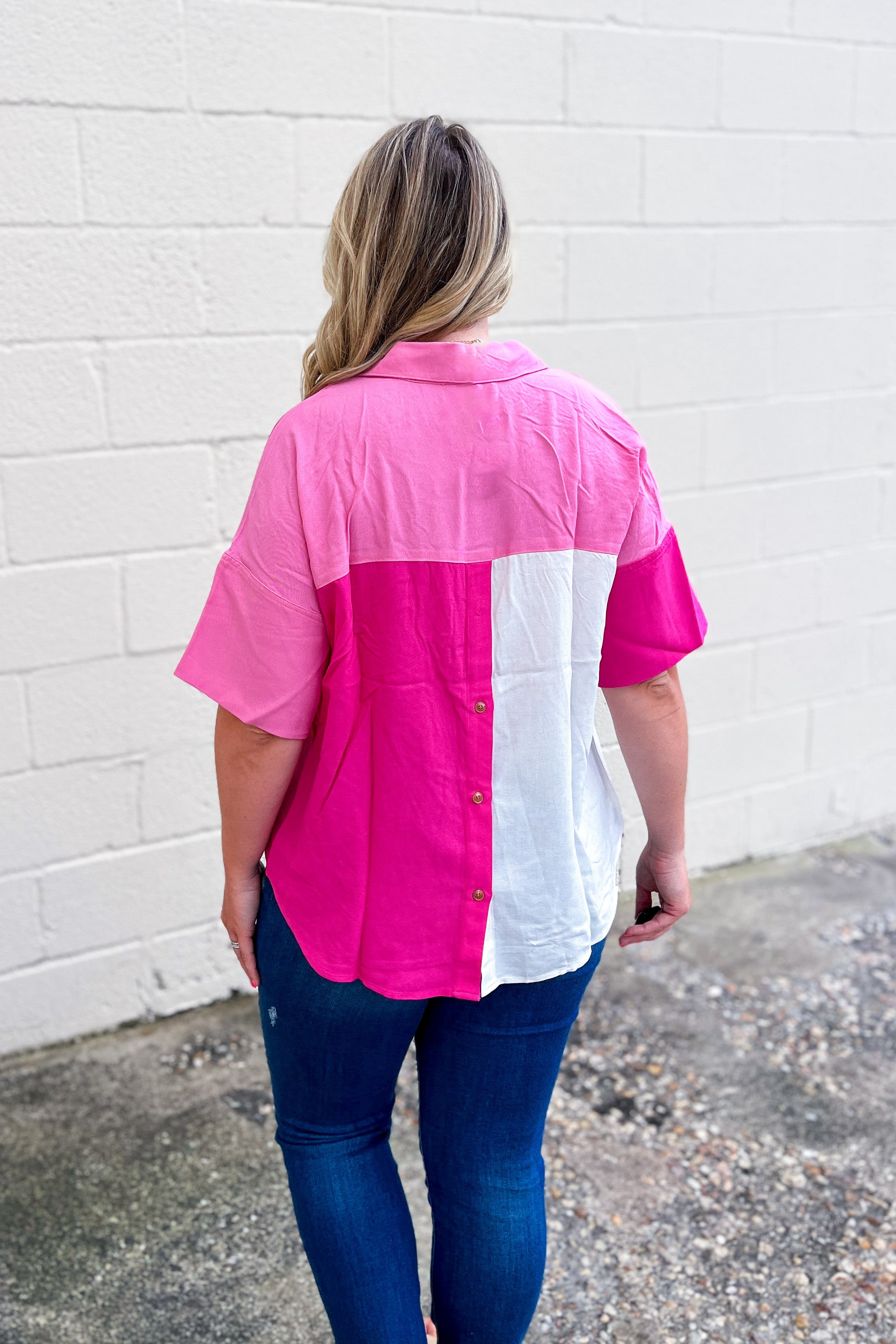 Repeat The Past Color Block Top, Pink