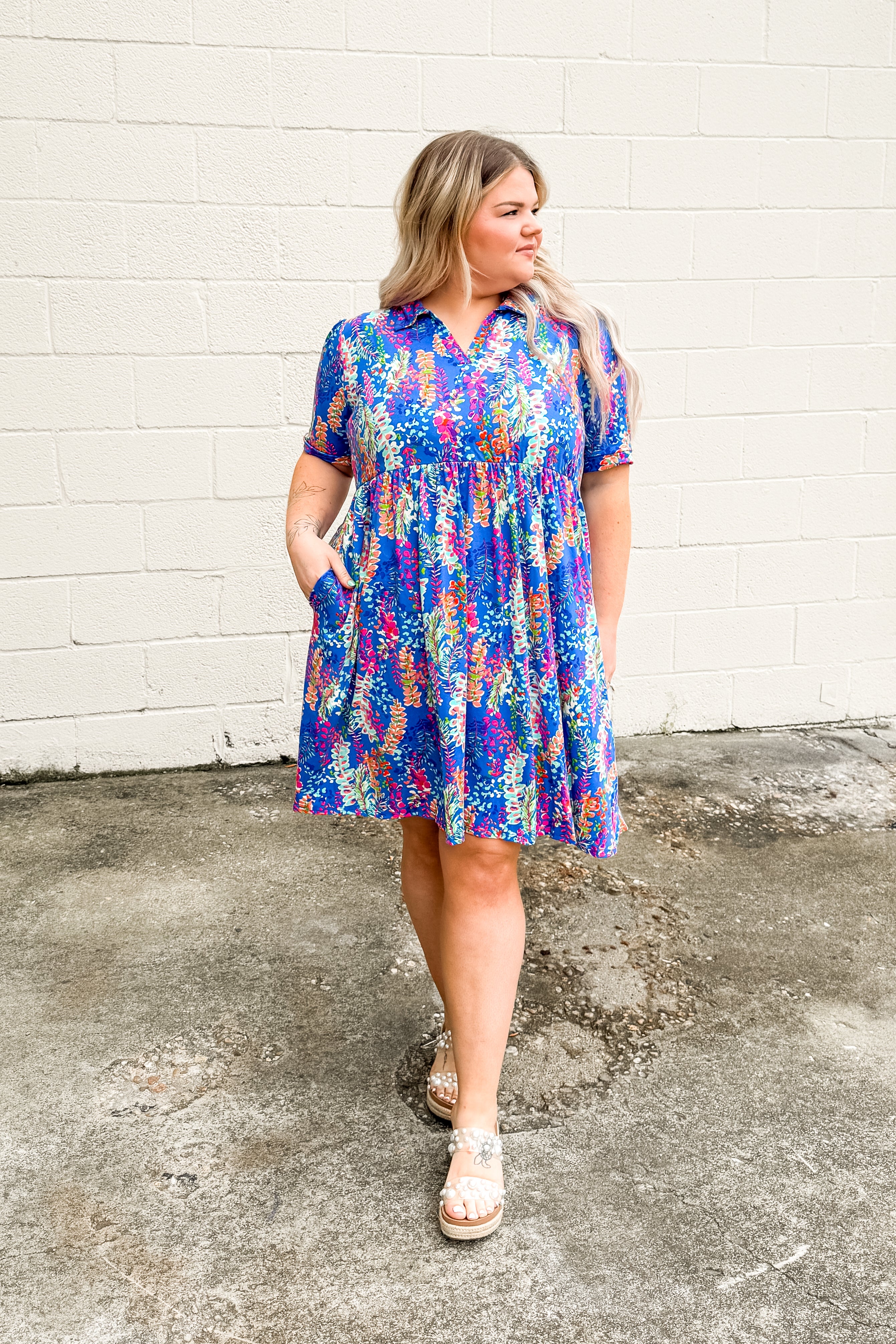 So Far So Good Floral Multi Print Dress, Blue
