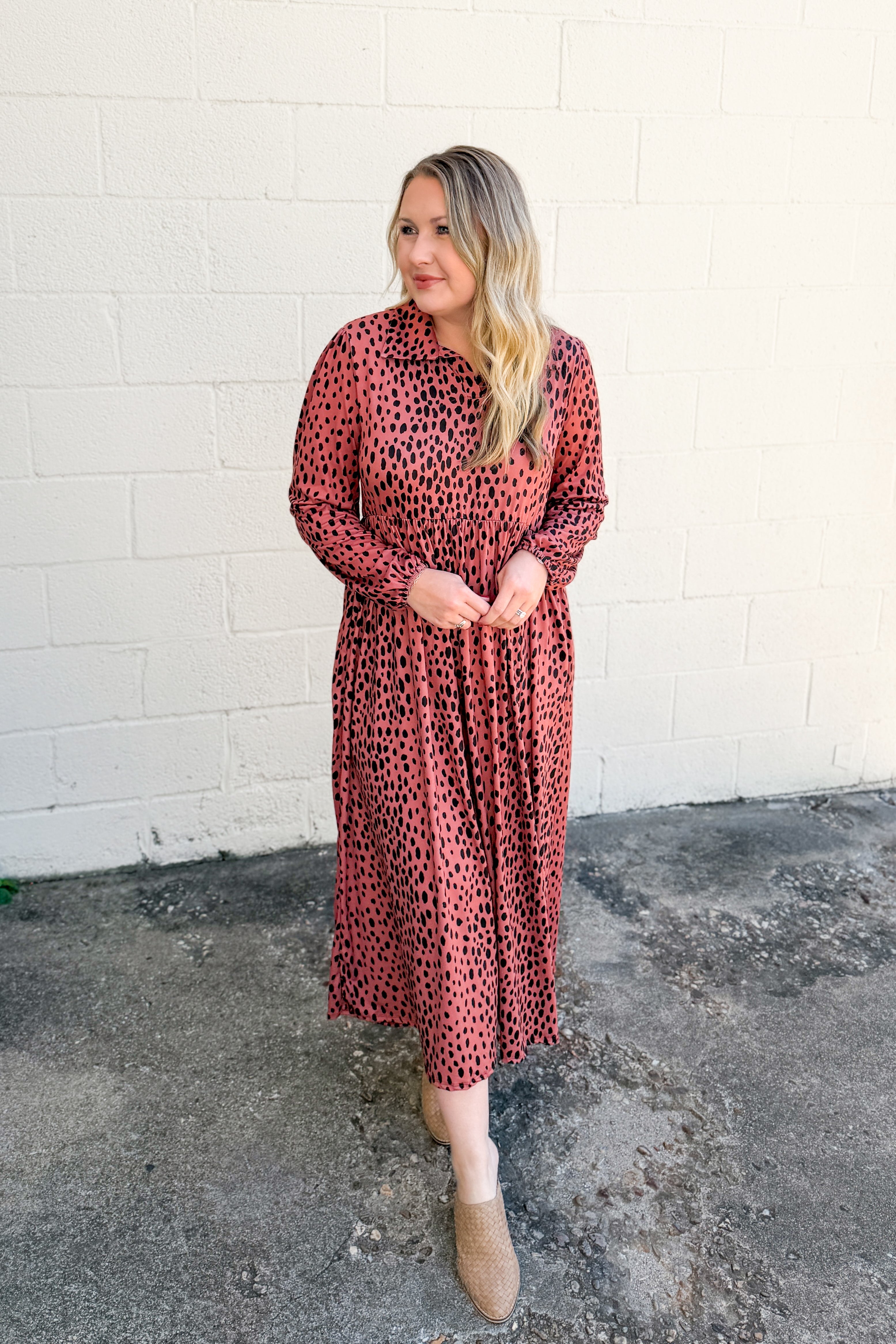 Wild Spice Spotted Midi Dress