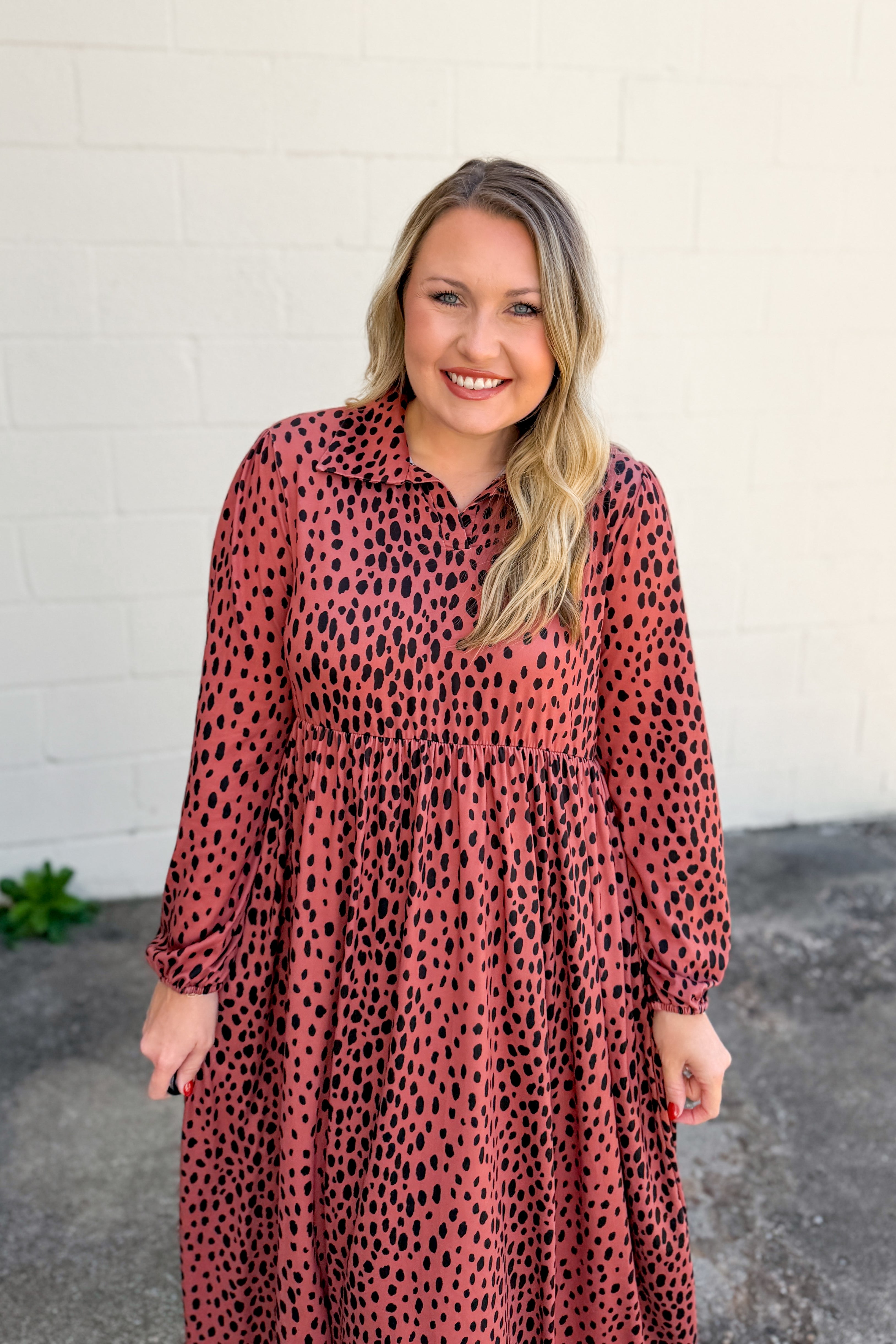 Wild Spice Spotted Midi Dress
