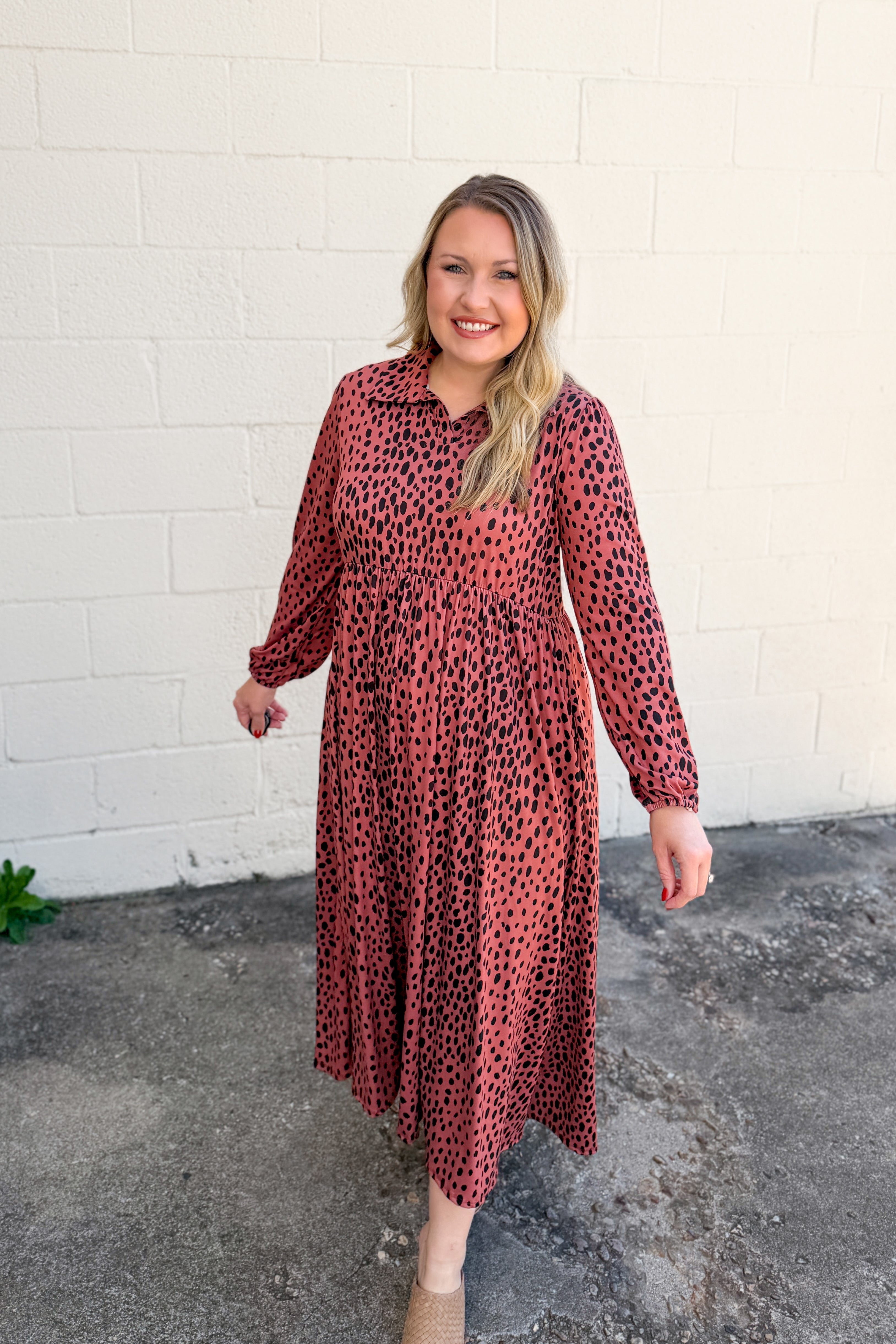 Wild Spice Spotted Midi Dress