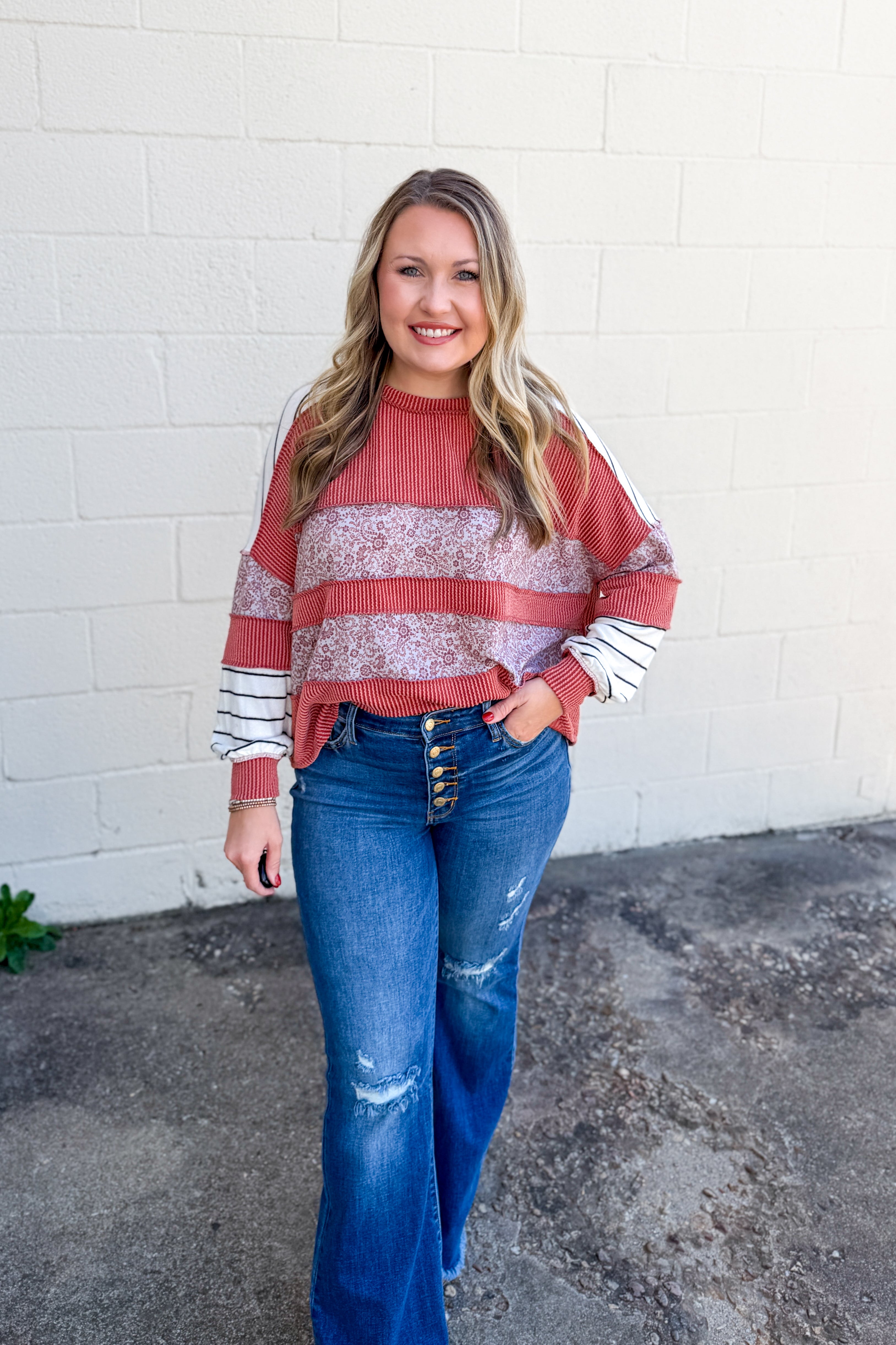 Pumpkin Fields Colorblock Top