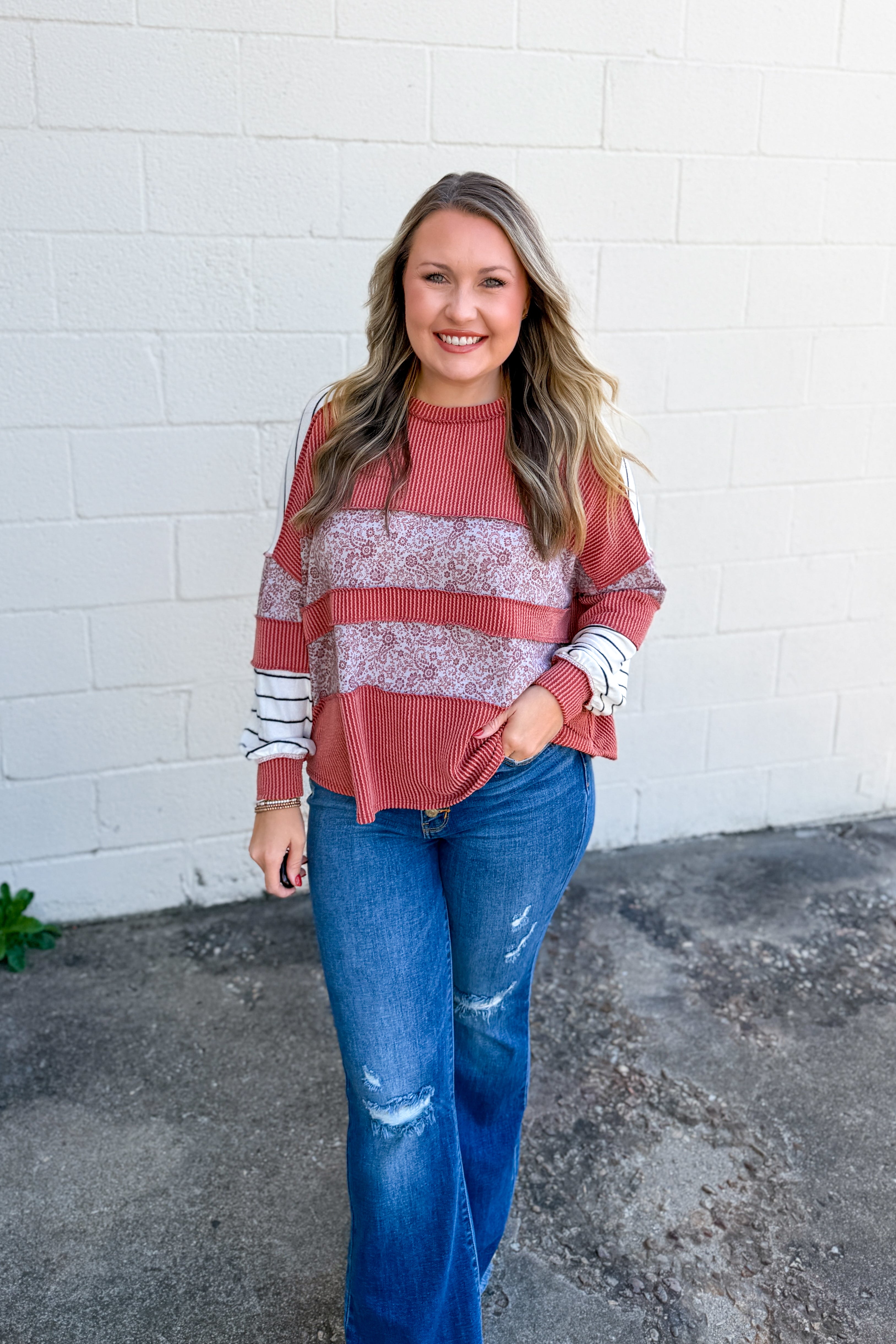 Pumpkin Fields Colorblock Top