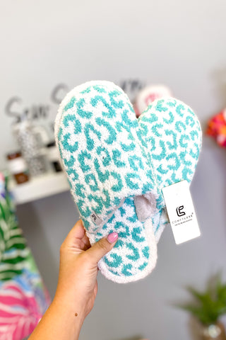 Comfy Luxe Leopard Print Slippers, Mint
