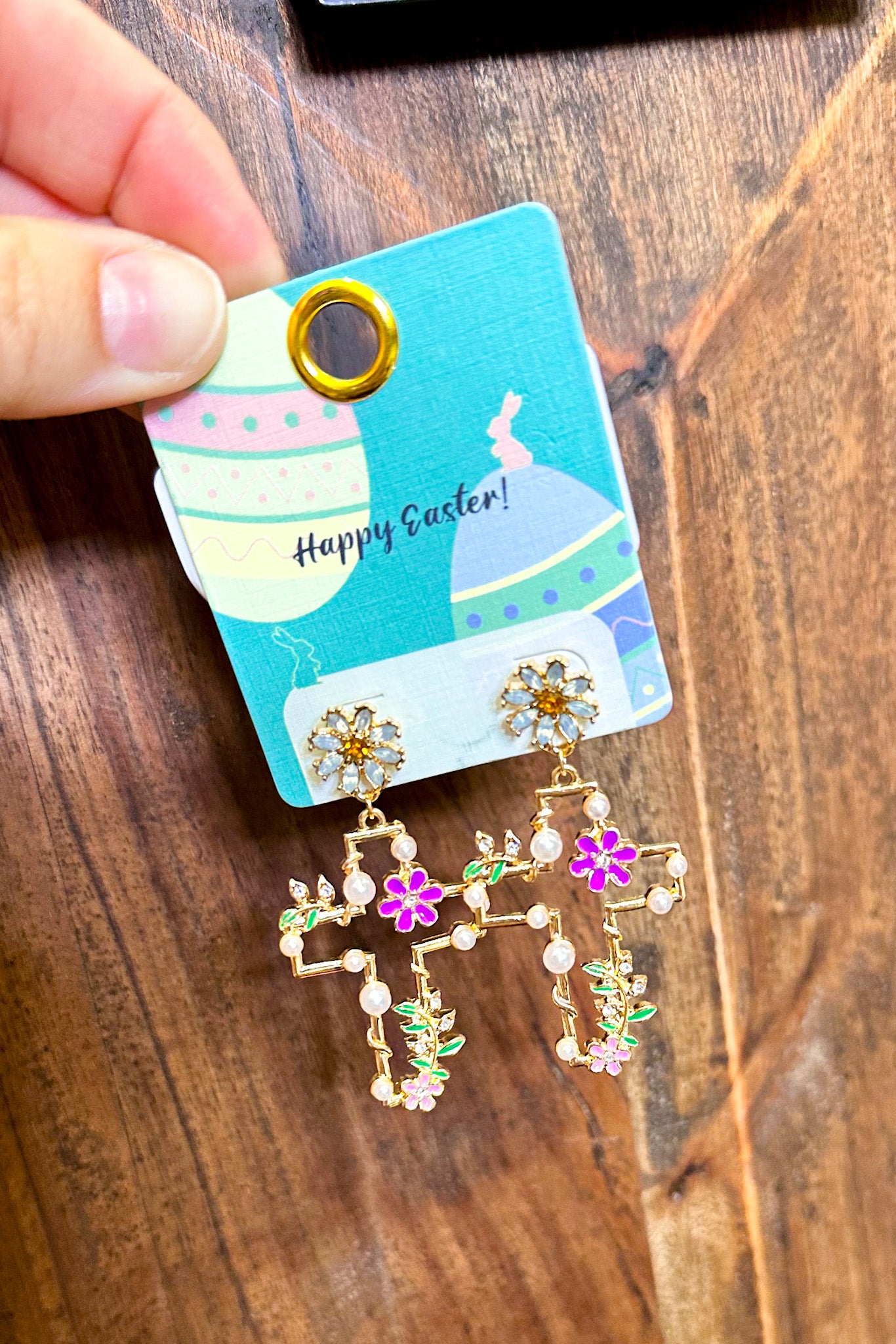 Floral Cross Drop Earrings, Gold