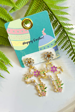 Floral Cross Drop Earrings, Gold