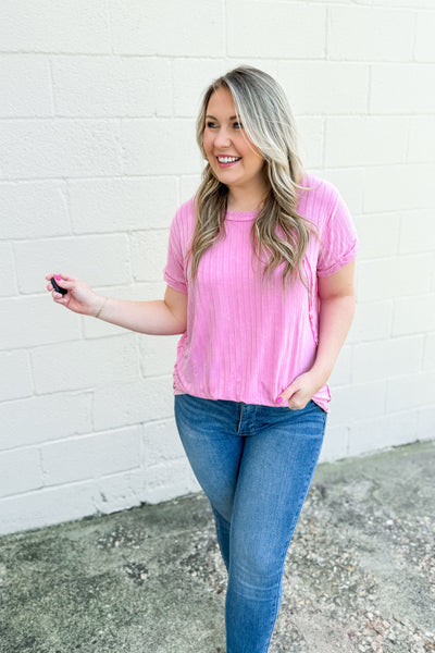 Sawyer Ribbed Top, Candy Pink