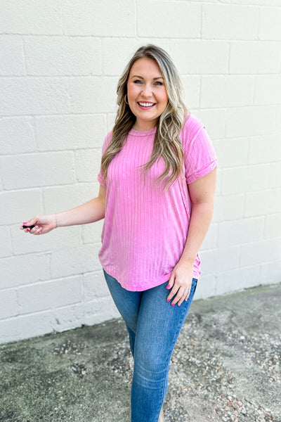 Sawyer Ribbed Top, Candy Pink