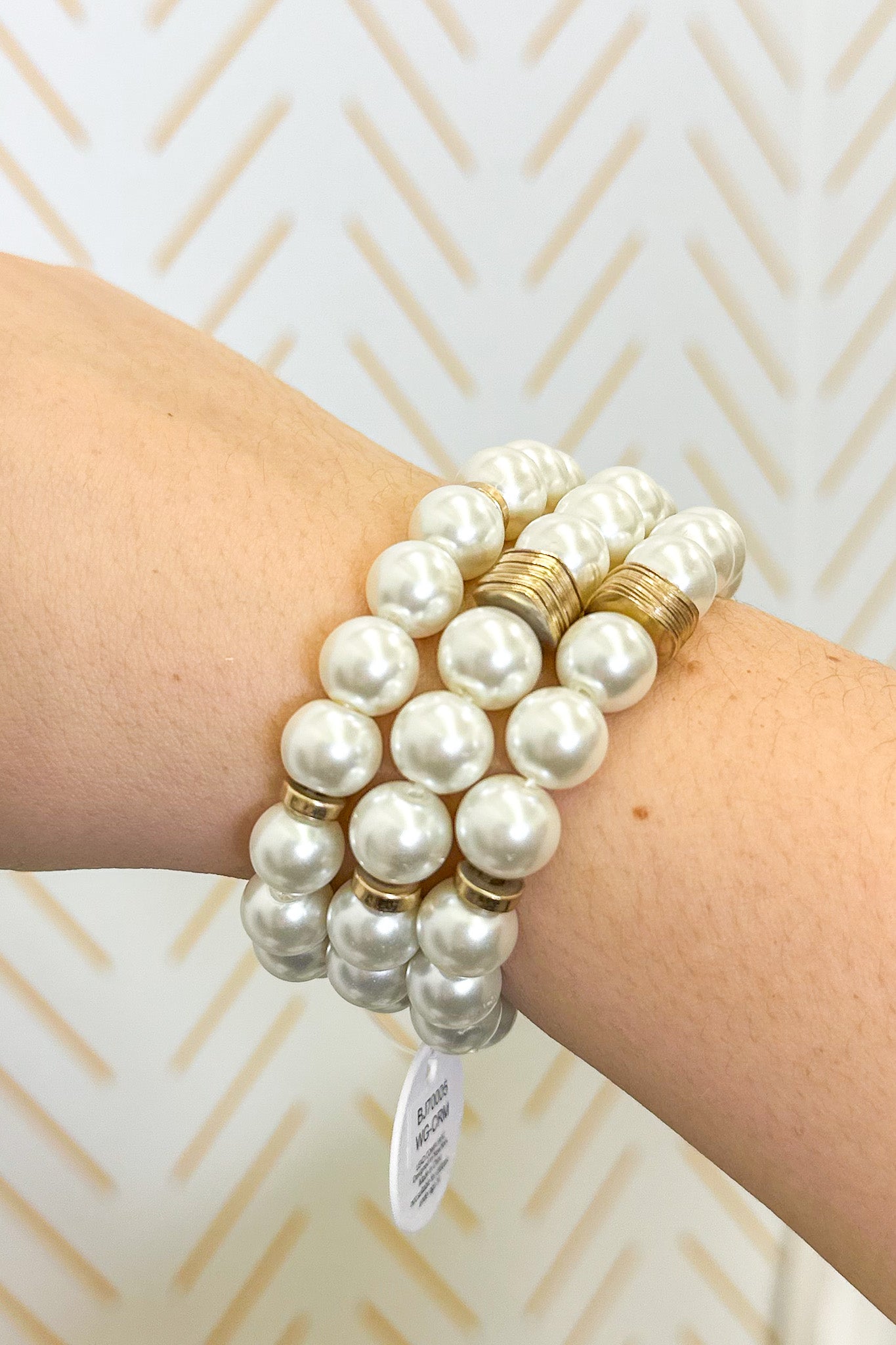 Set of 3 Pearl Disk Metal Bracelet