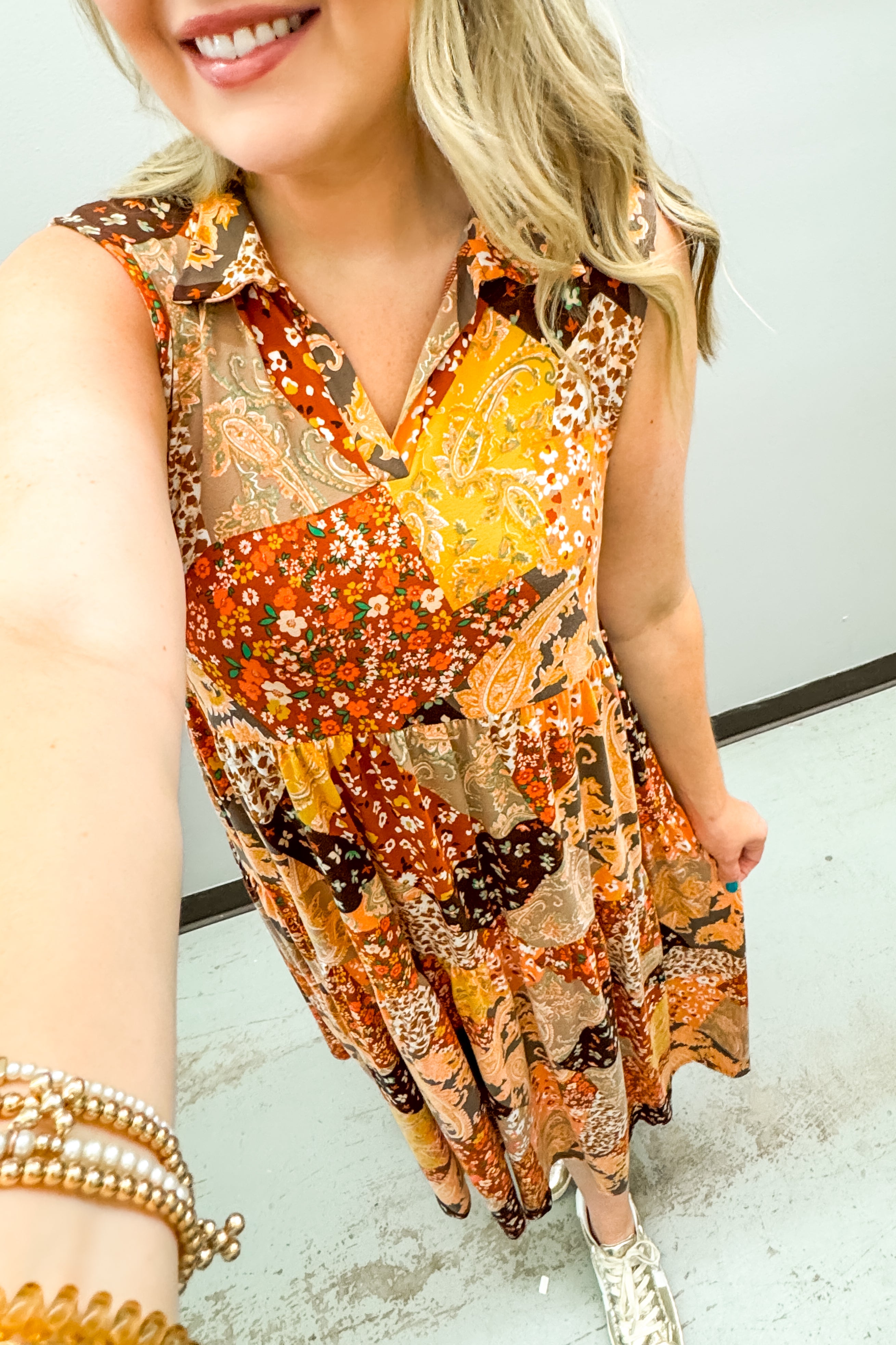 Sundown Stitch Mix Print Midi Dress