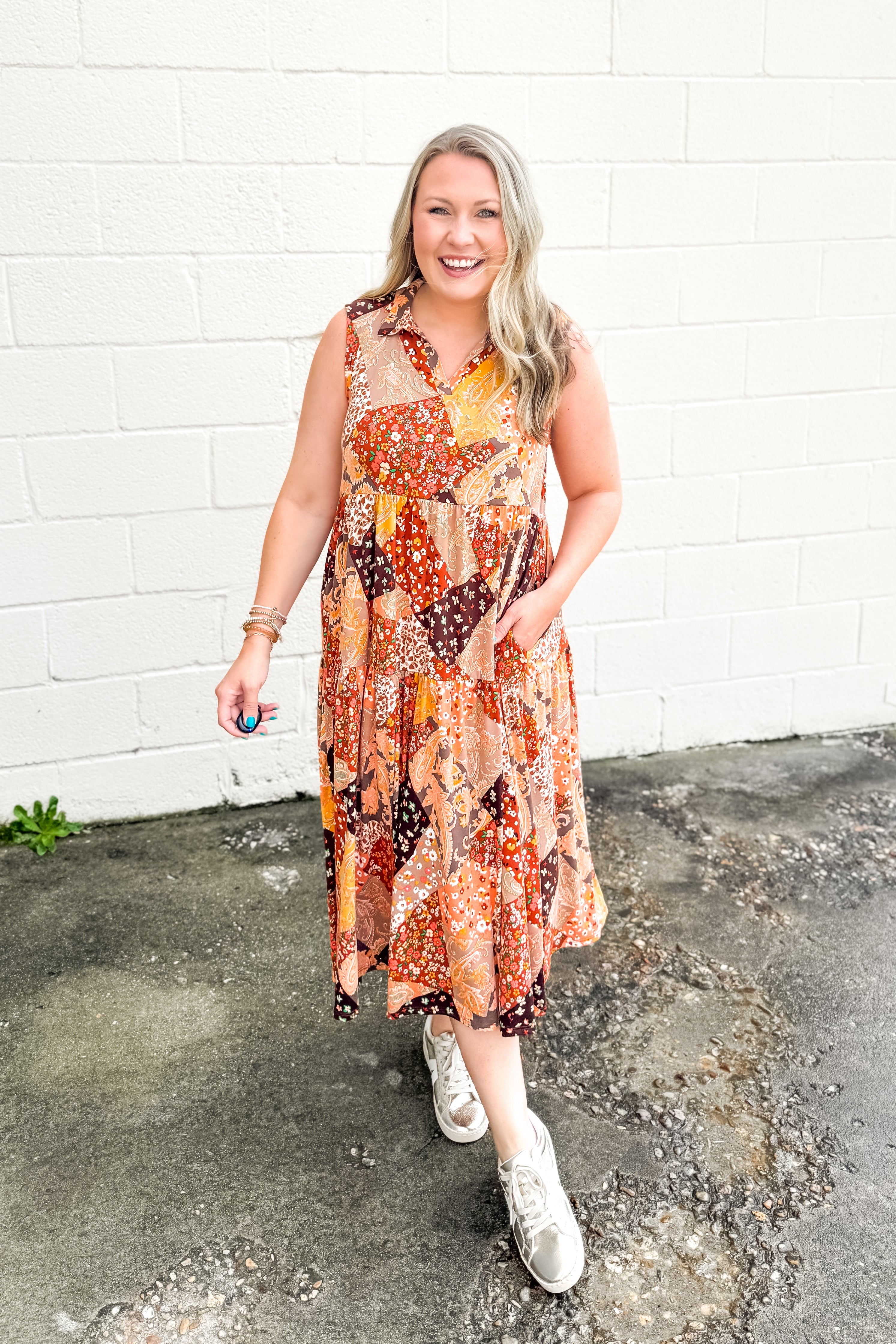 Sundown Stitch Mix Print Midi Dress