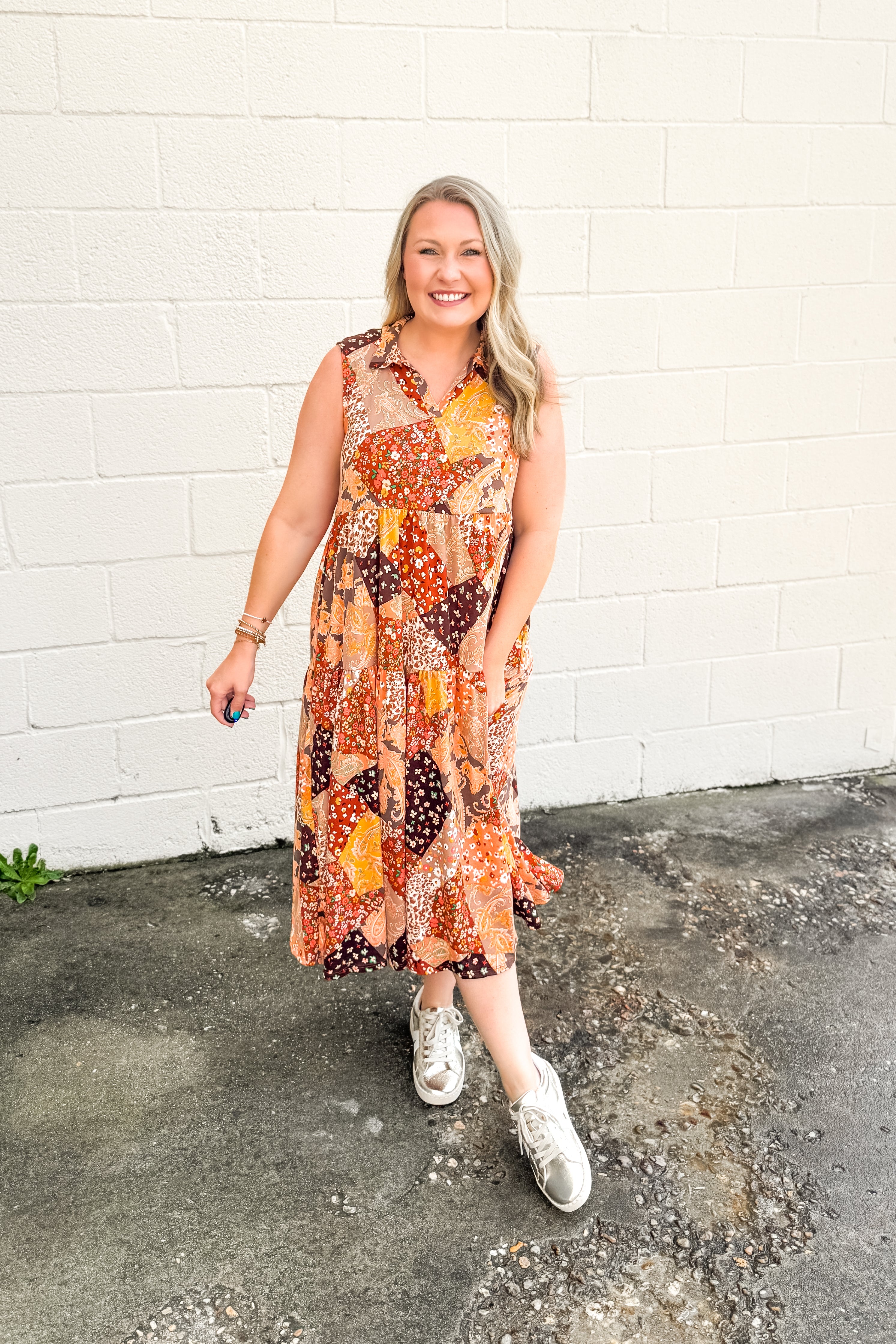 Sundown Stitch Mix Print Midi Dress