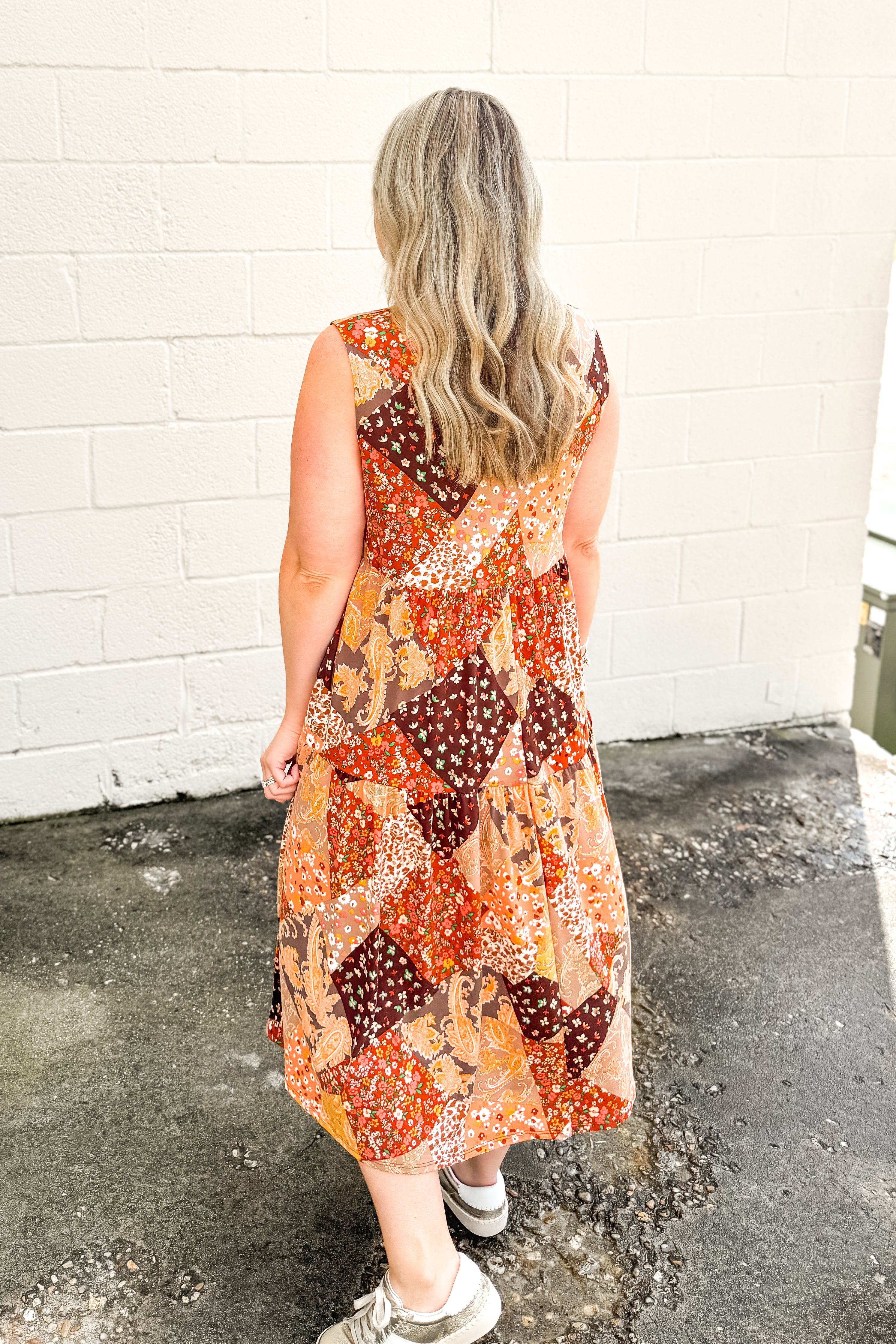 Sundown Stitch Mix Print Midi Dress