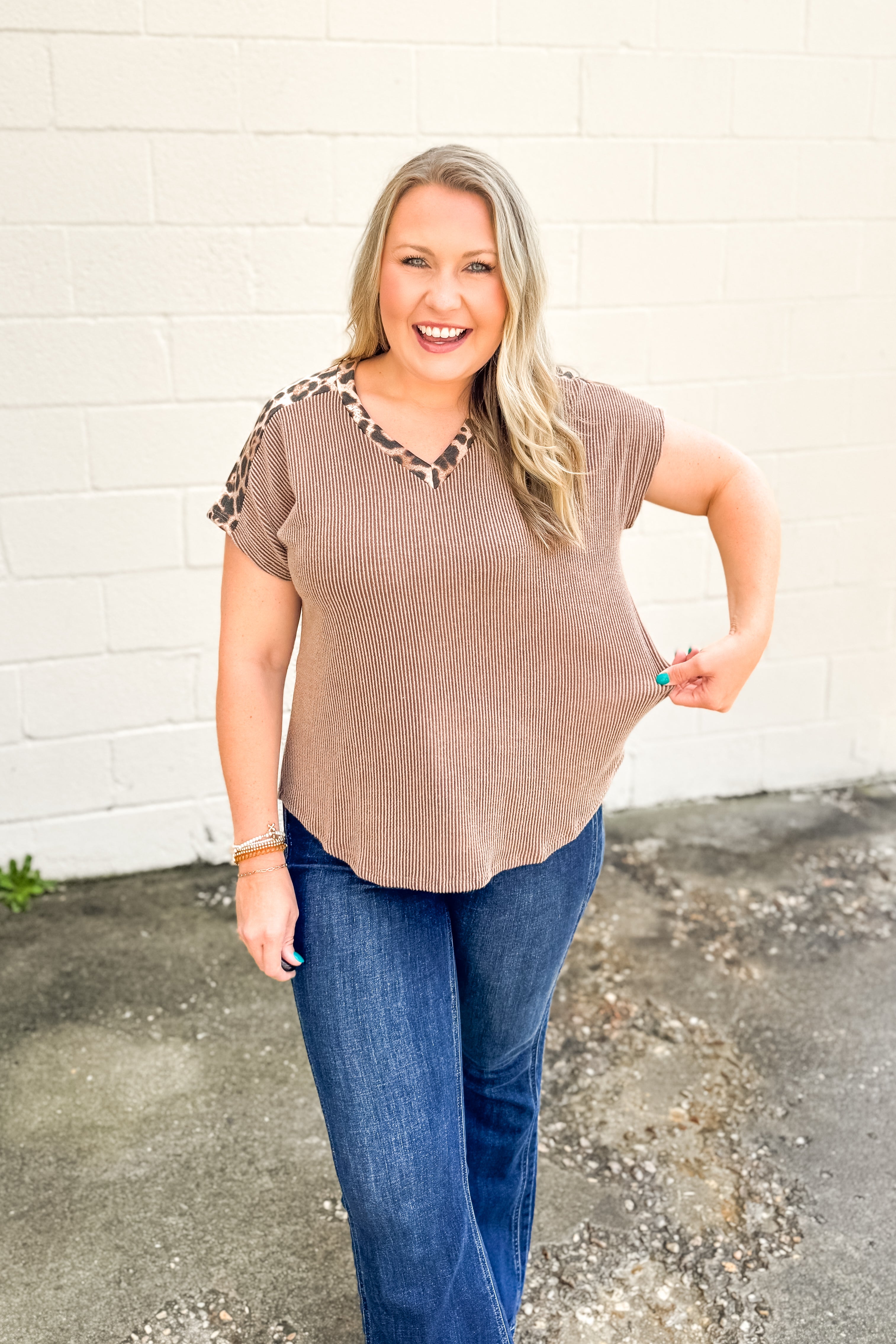 Cozy Lane Leopard Ribbed Top