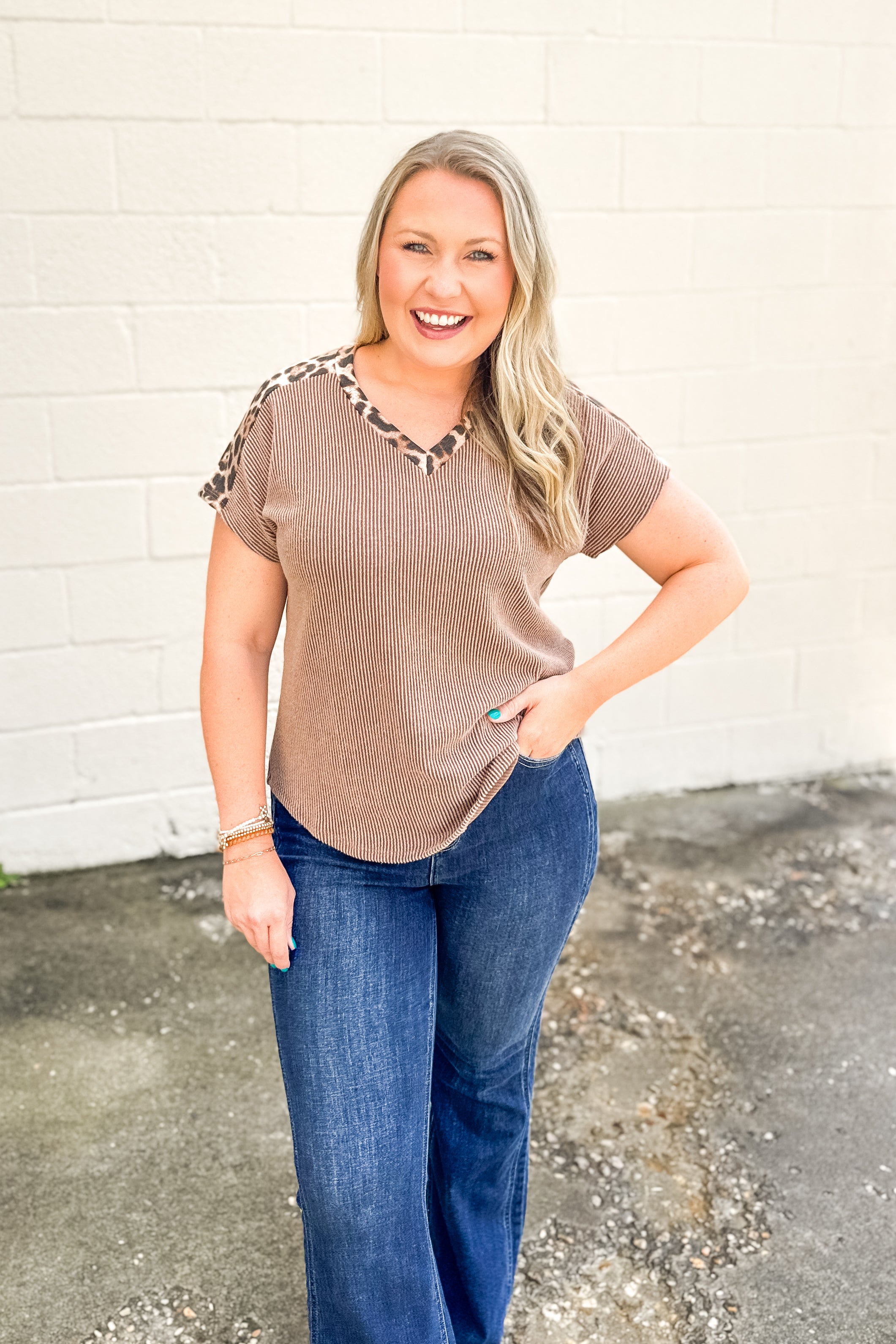 Cozy Lane Leopard Ribbed Top