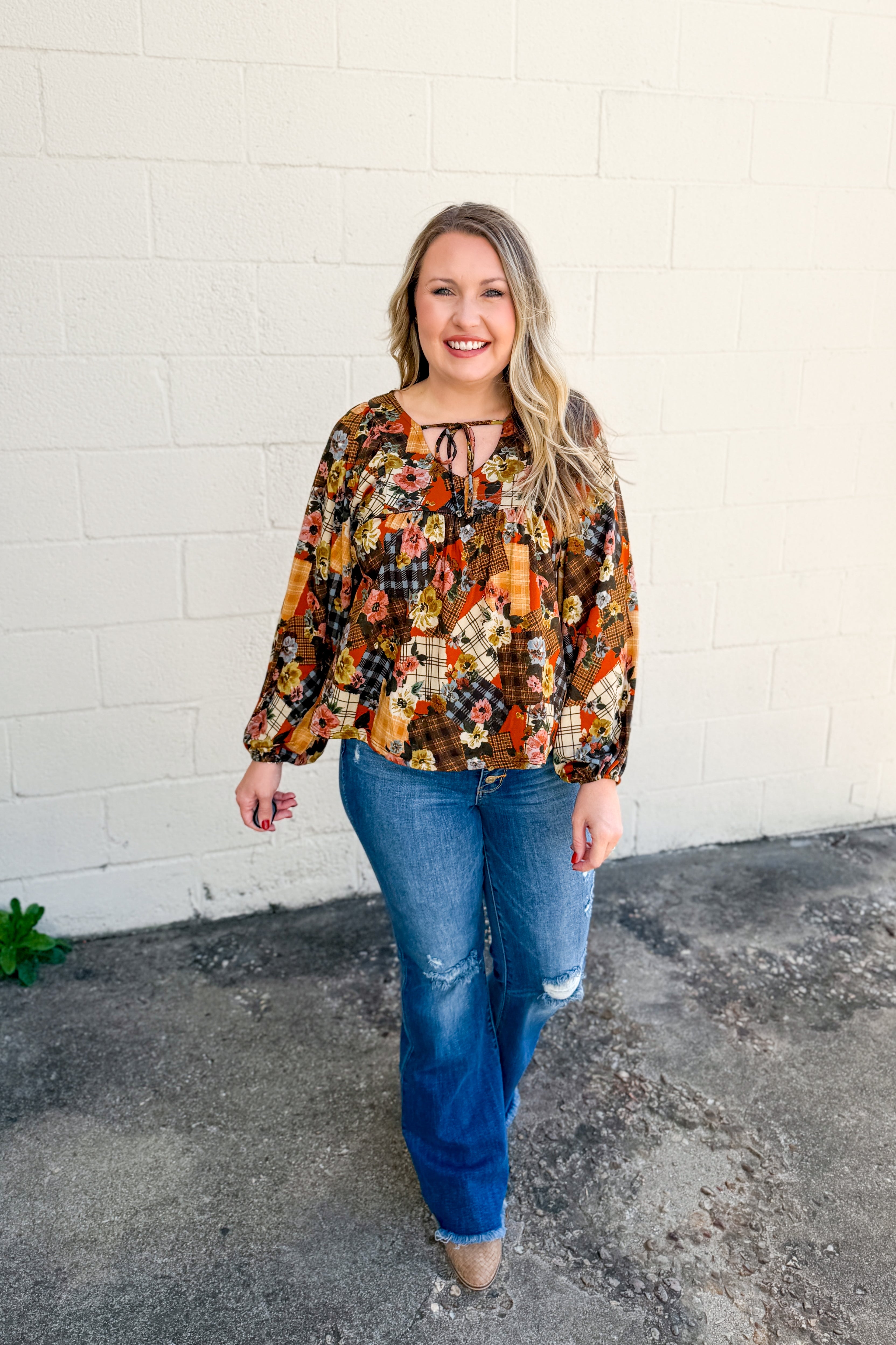 Rustic Romance Floral Patchwork Top
