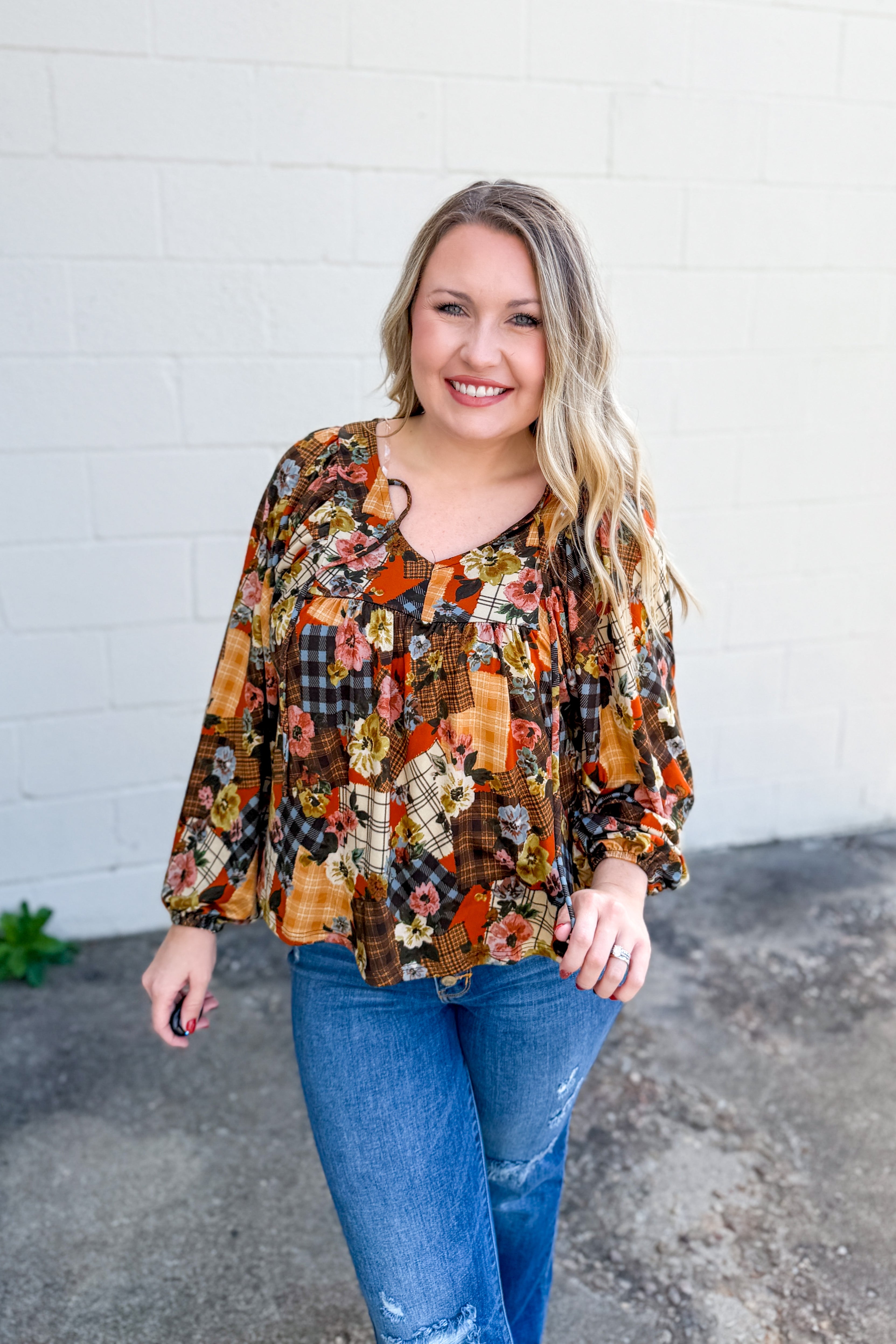 Rustic Romance Floral Patchwork Top