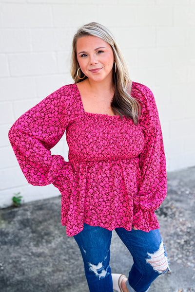 Love The Look Floral Smocked Babydoll Top
