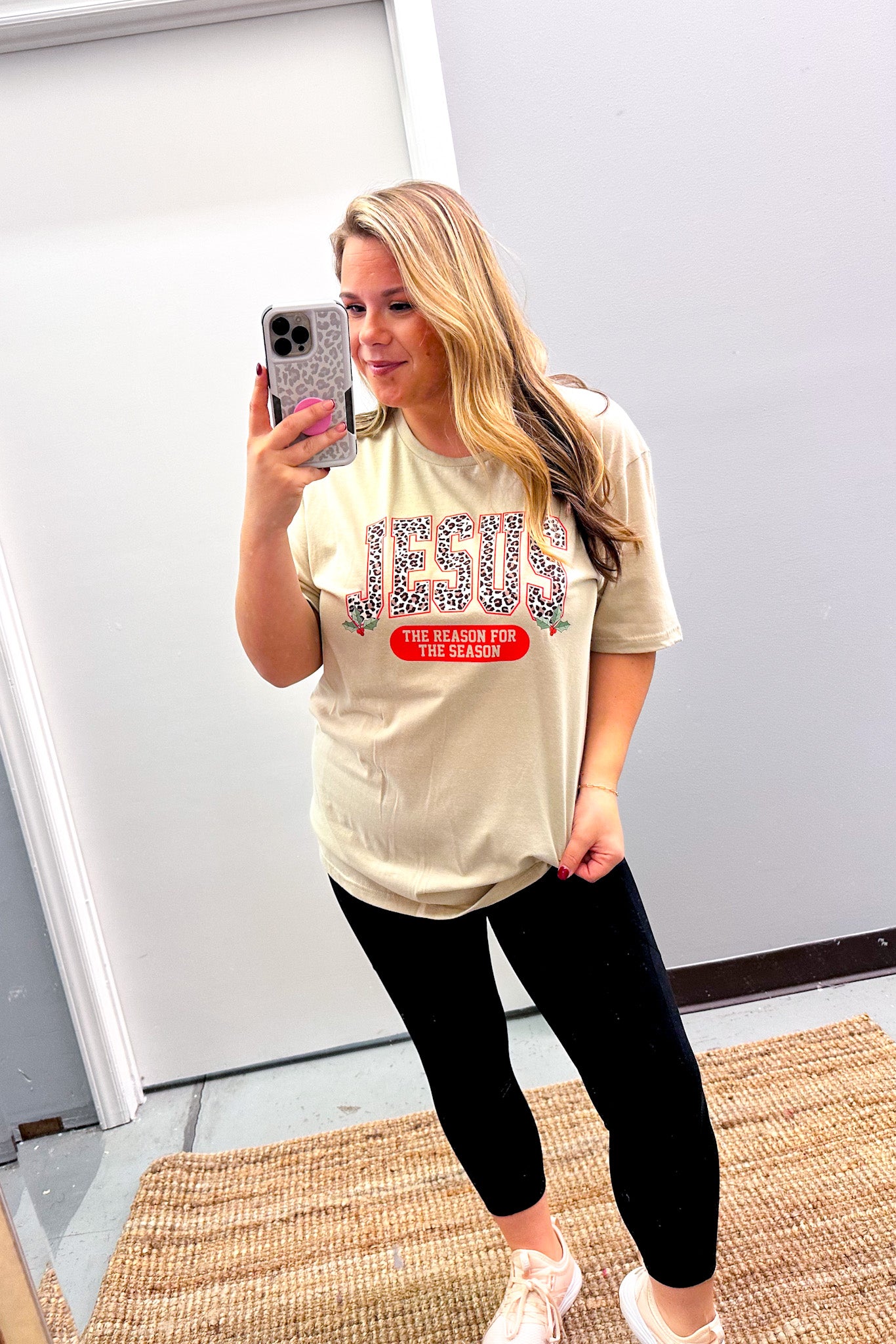 Leopard Jesus Is The Reason Graphic Tee, Sand