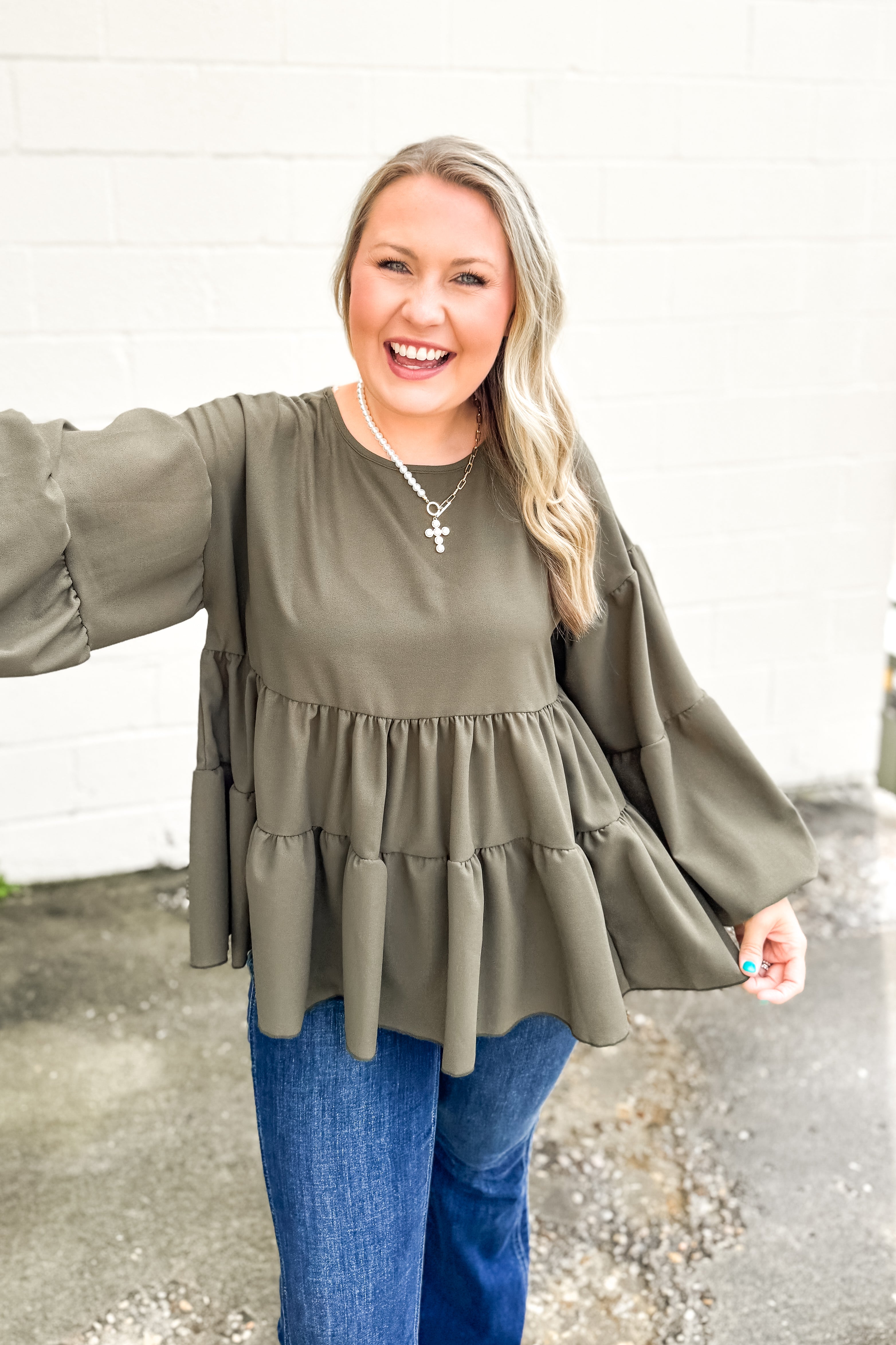Falling For Layers Babydoll Top, Olive