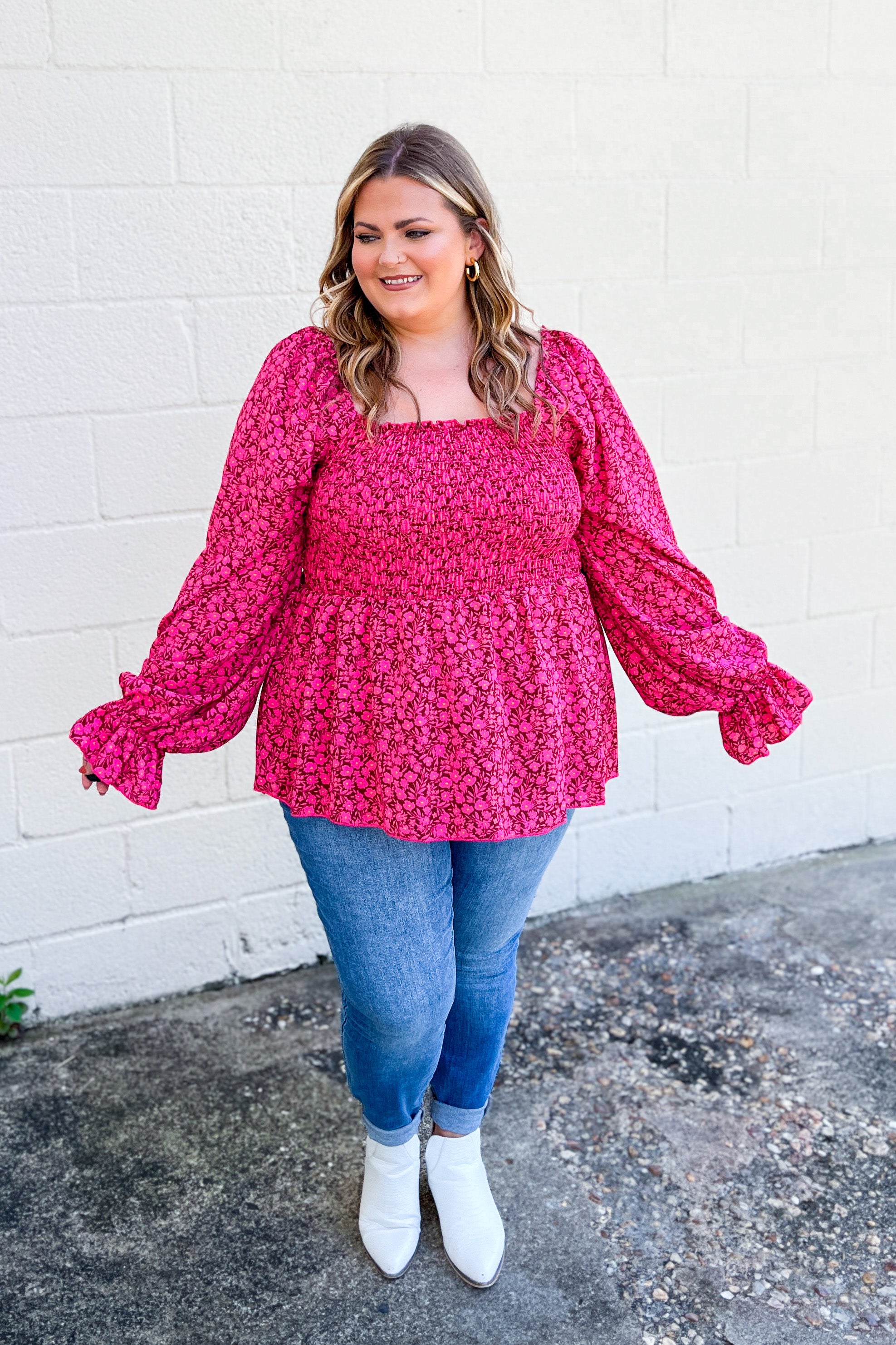 Love The Look Floral Smocked Babydoll Top