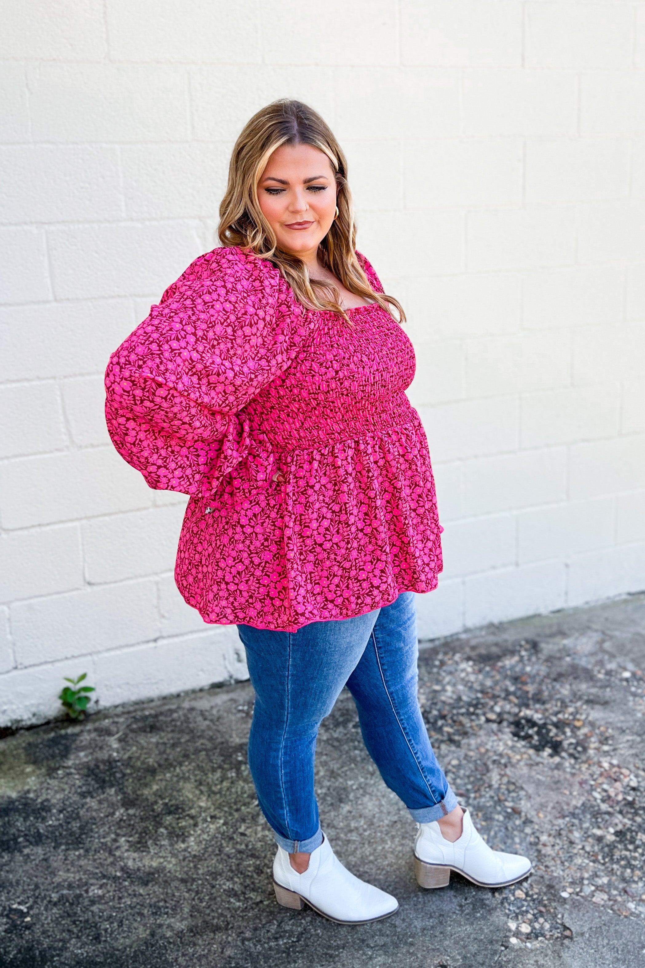 Love The Look Floral Smocked Babydoll Top