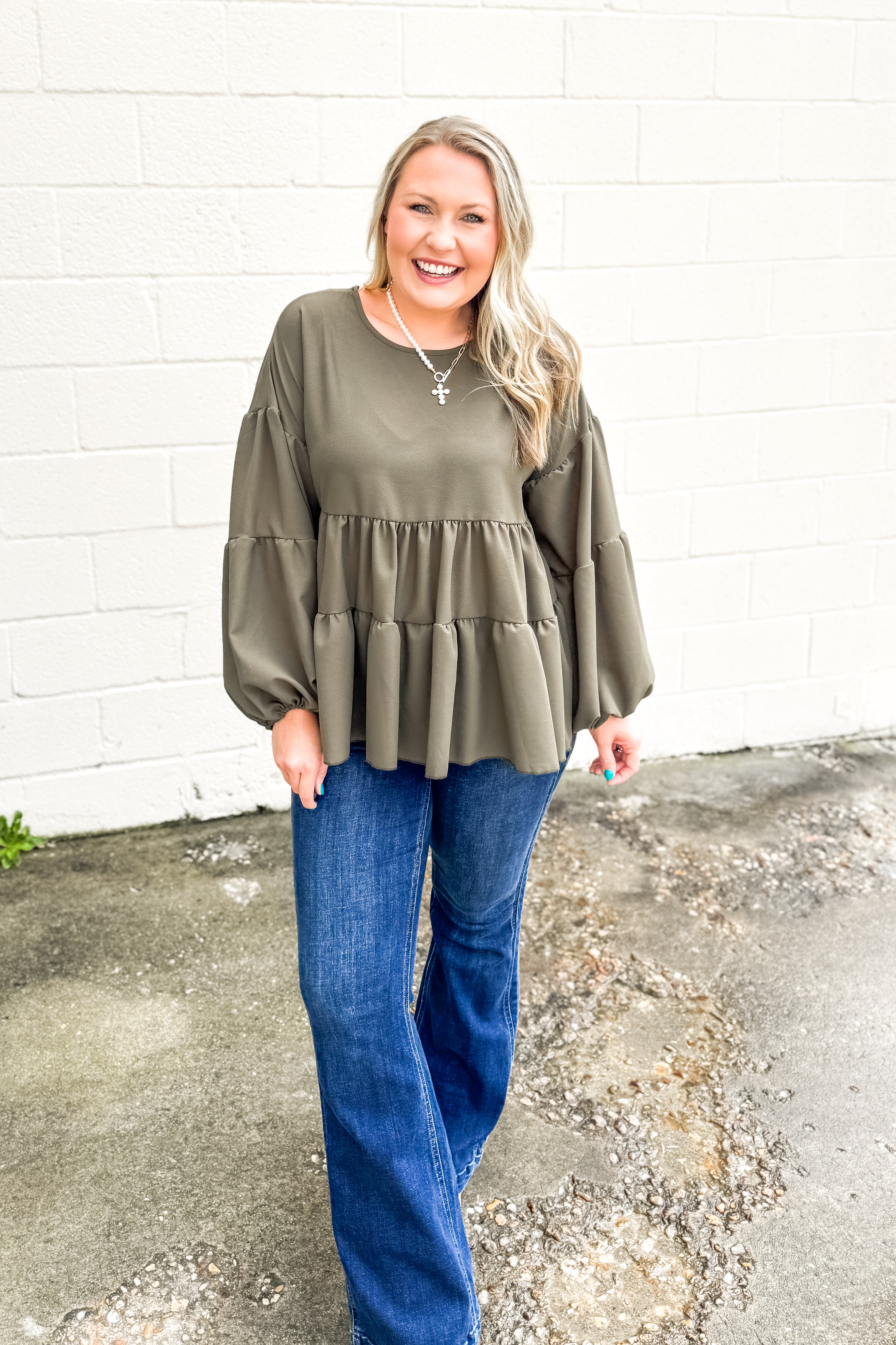 Falling For Layers Babydoll Top, Olive