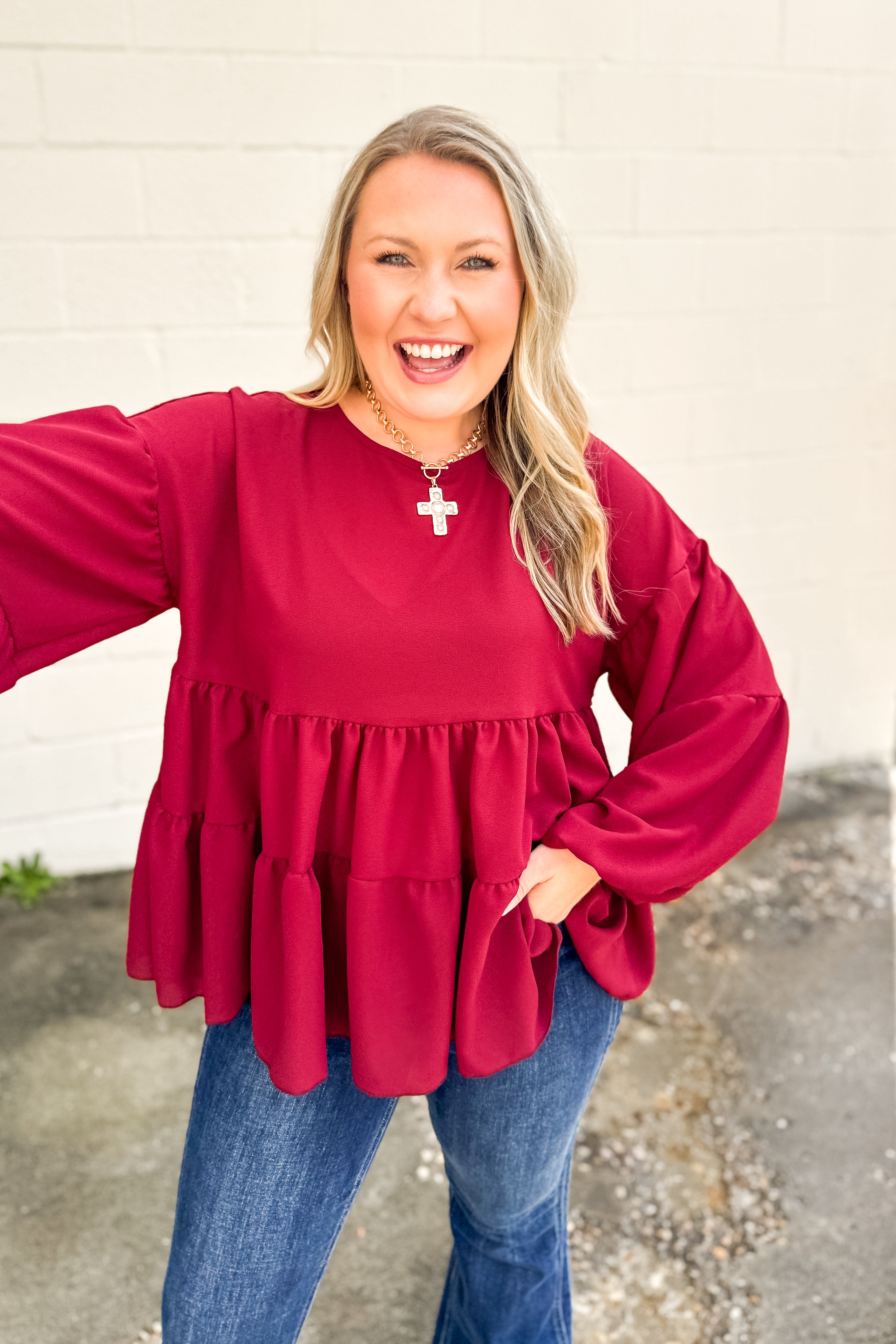 Falling For Layers Babydoll Top, Burgundy