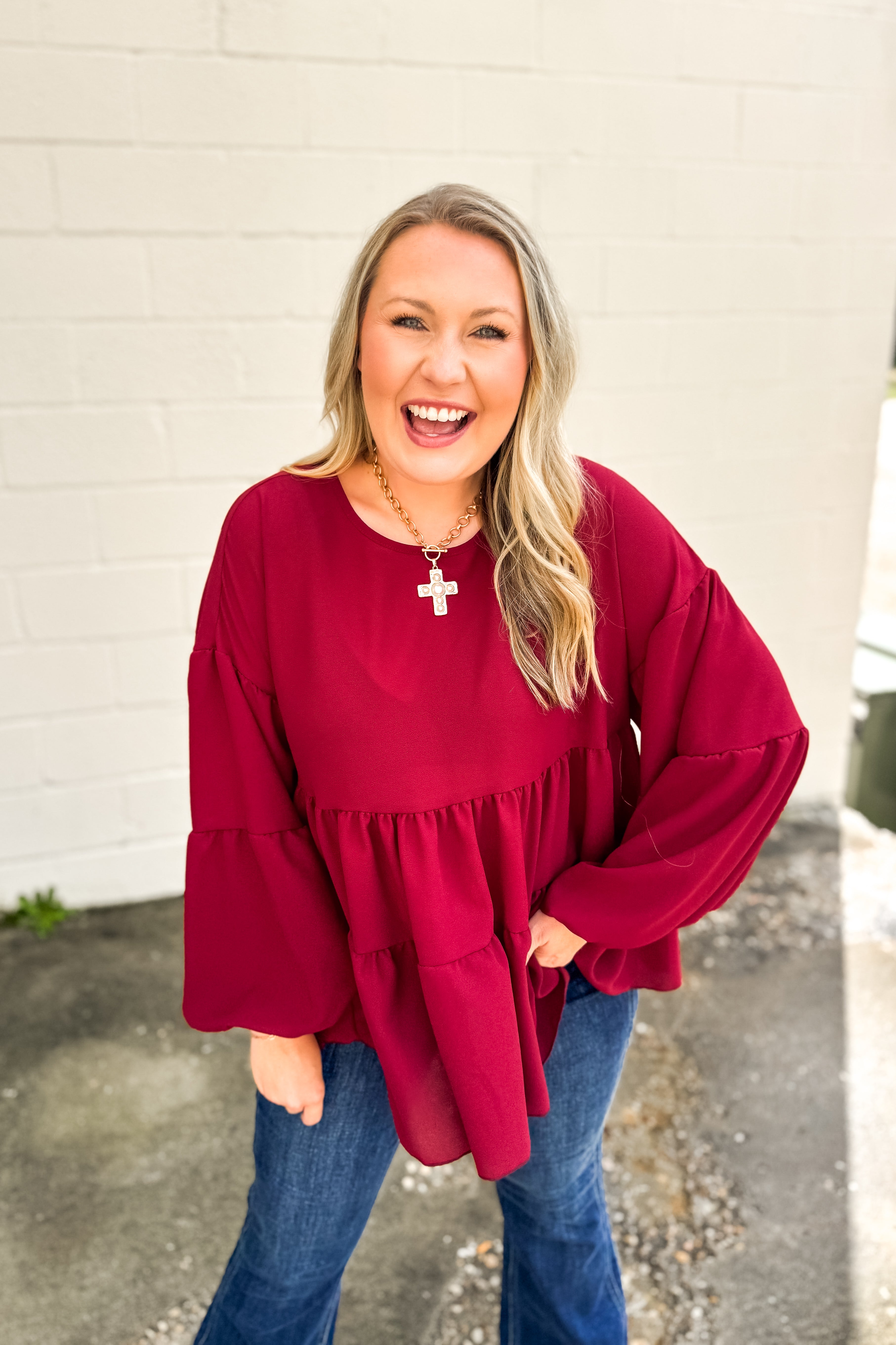 Falling For Layers Babydoll Top, Burgundy