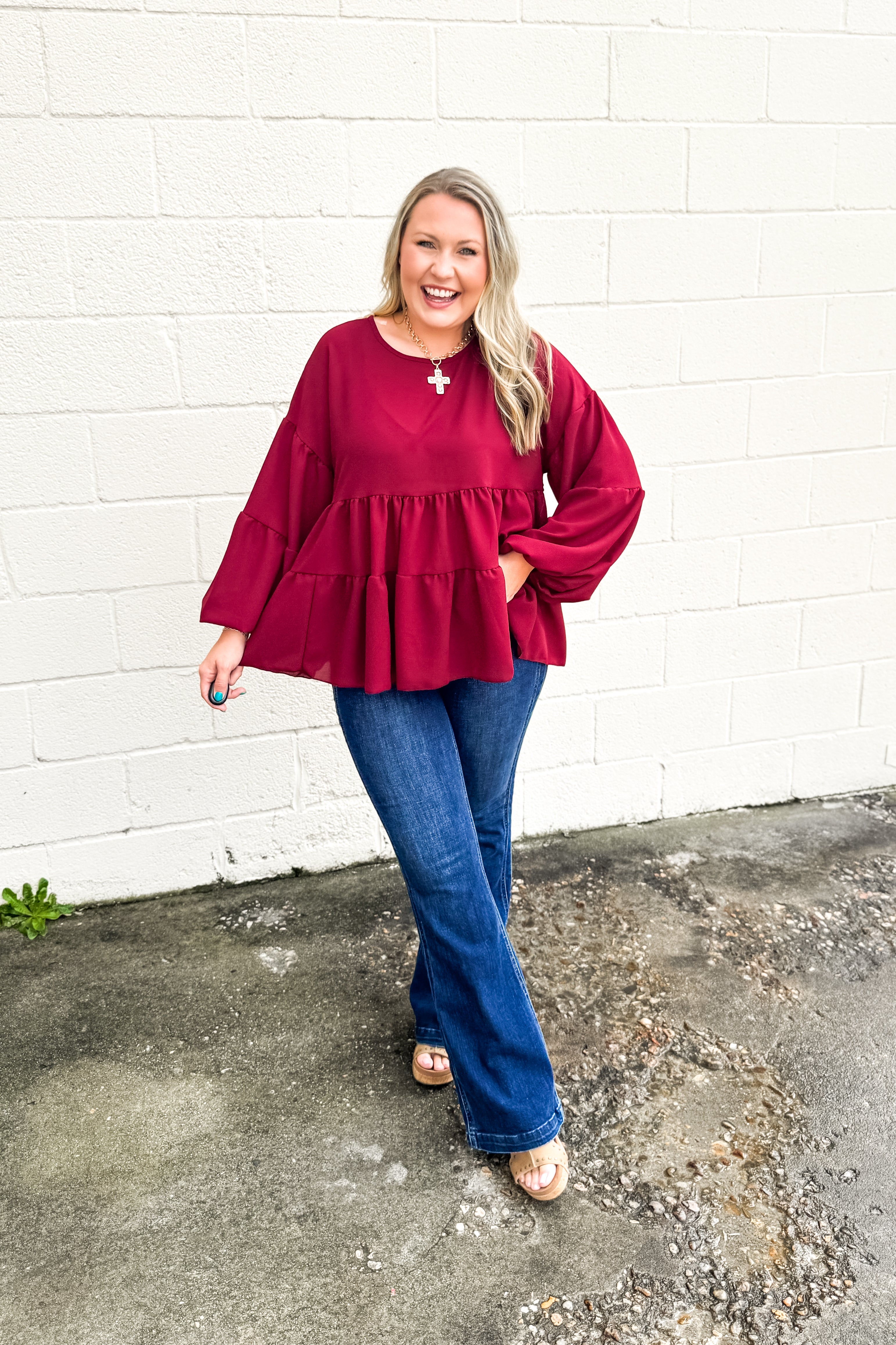Falling For Layers Babydoll Top, Burgundy