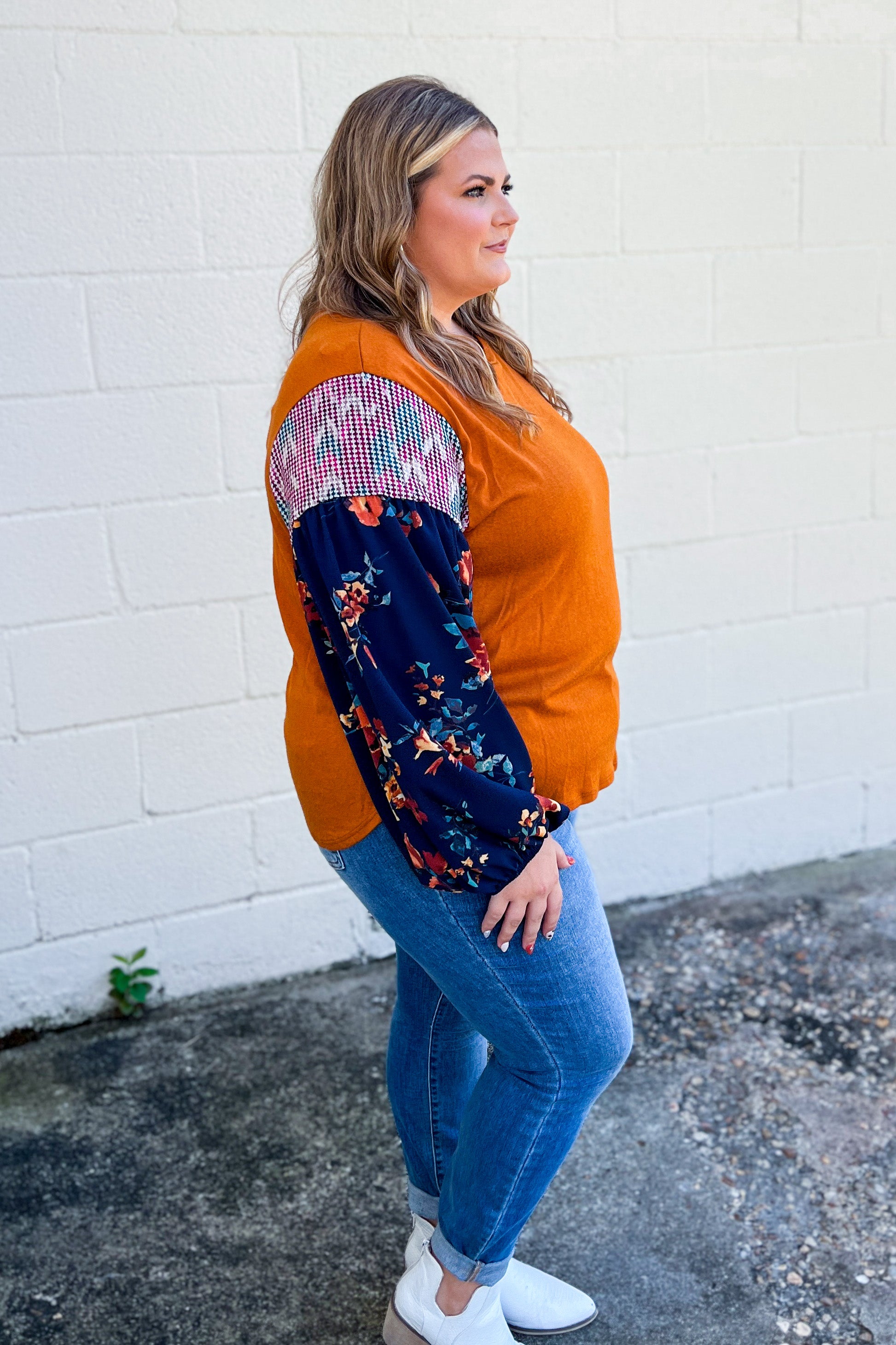 Fall Goals Mix Print Sleeve Top