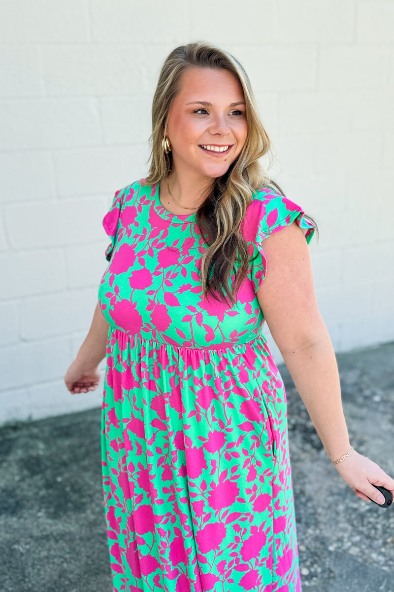 Girls Like You Floral Babydoll Maxi Dress, Green/Fuchsia – Sew Southern ...