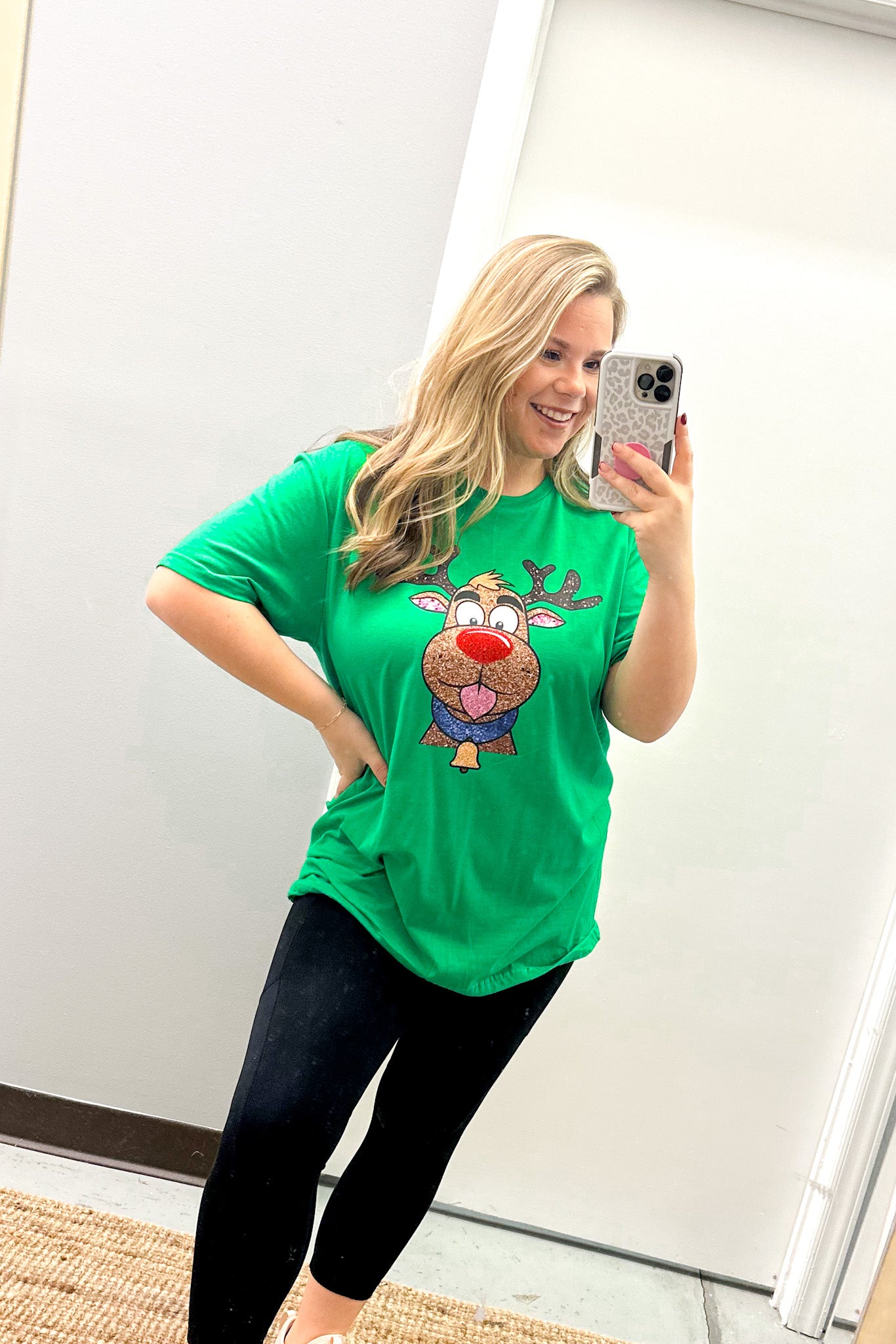 Glitter Rudolph Graphic Tee, Green