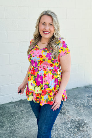 Eyes On Her Floral Tiered Babydoll Top, Yellow