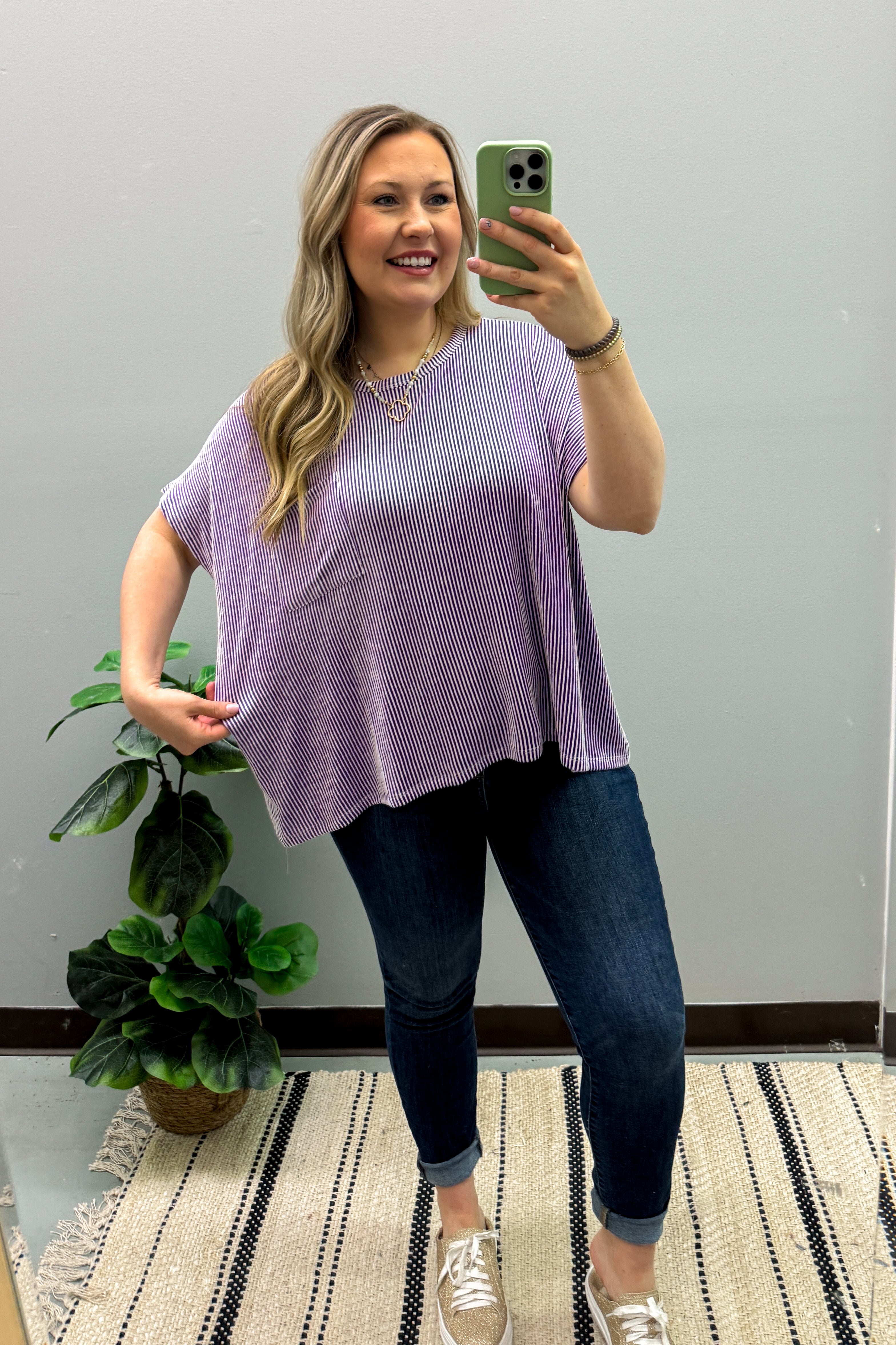 Ciara Ribbed Relaxed Top, Violet