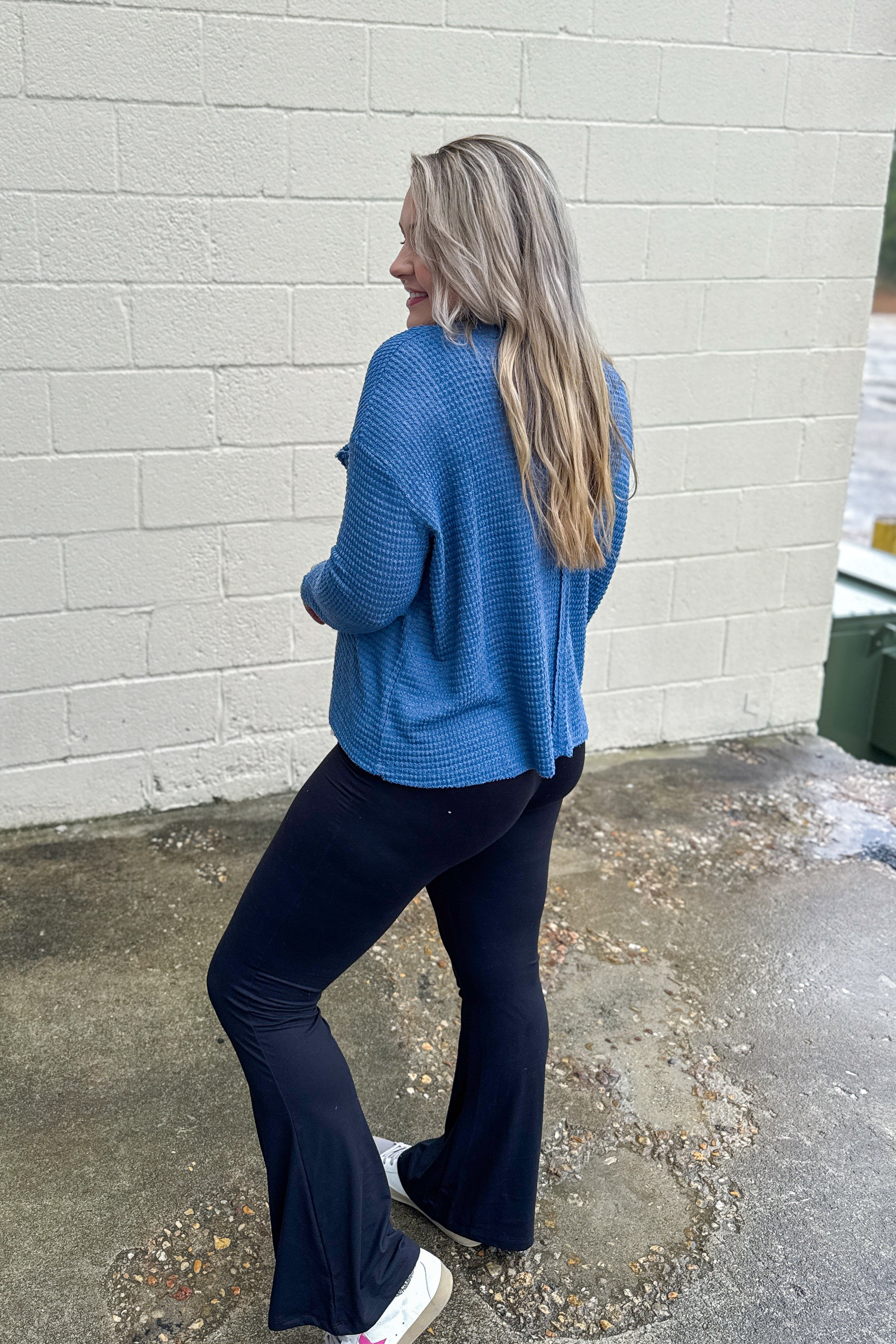 No Rules Here Waffle Knit Top, Dusty Teal