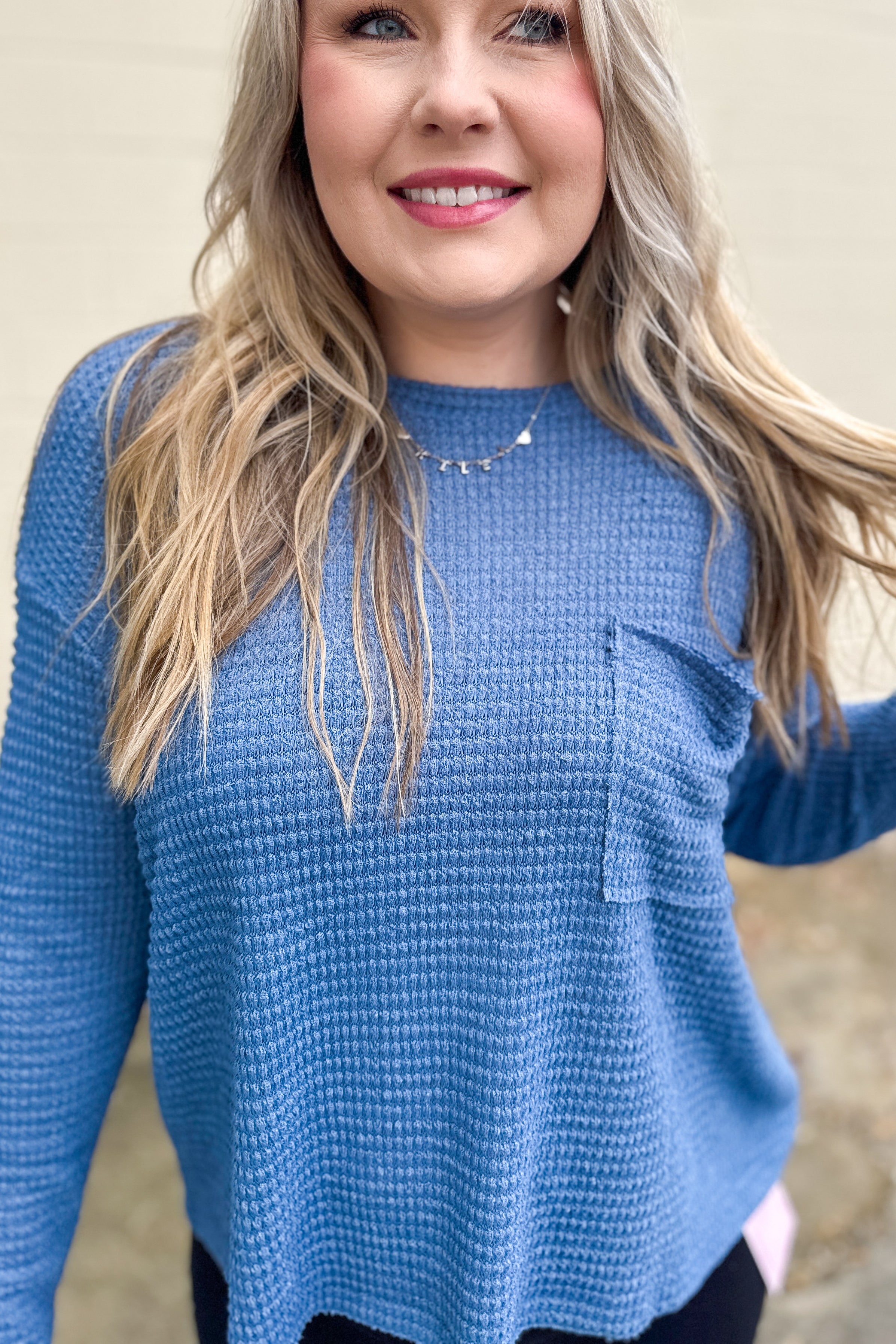 No Rules Here Waffle Knit Top, Dusty Teal