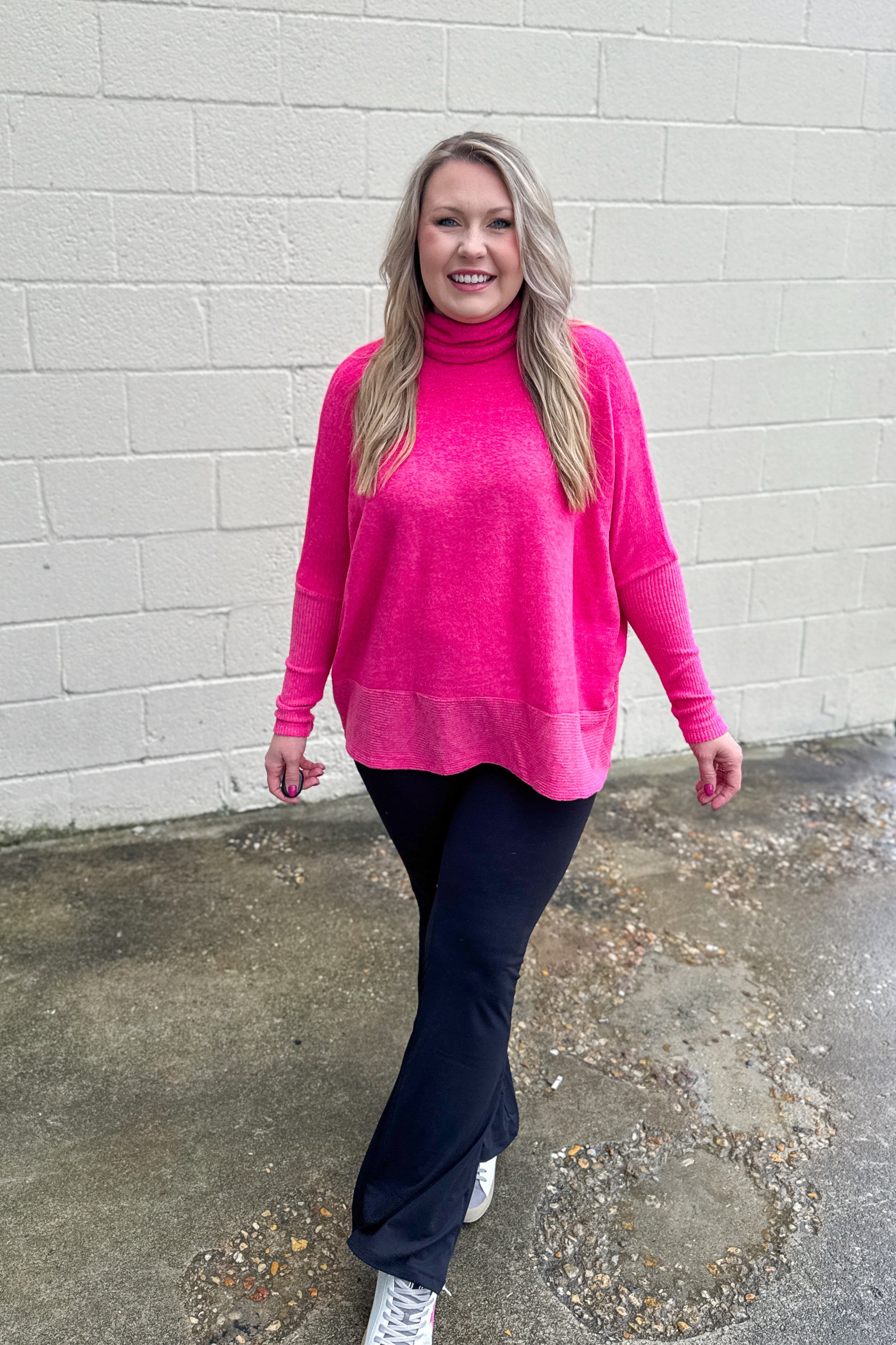 Melanie Turtleneck Sweater Top, Fuchsia