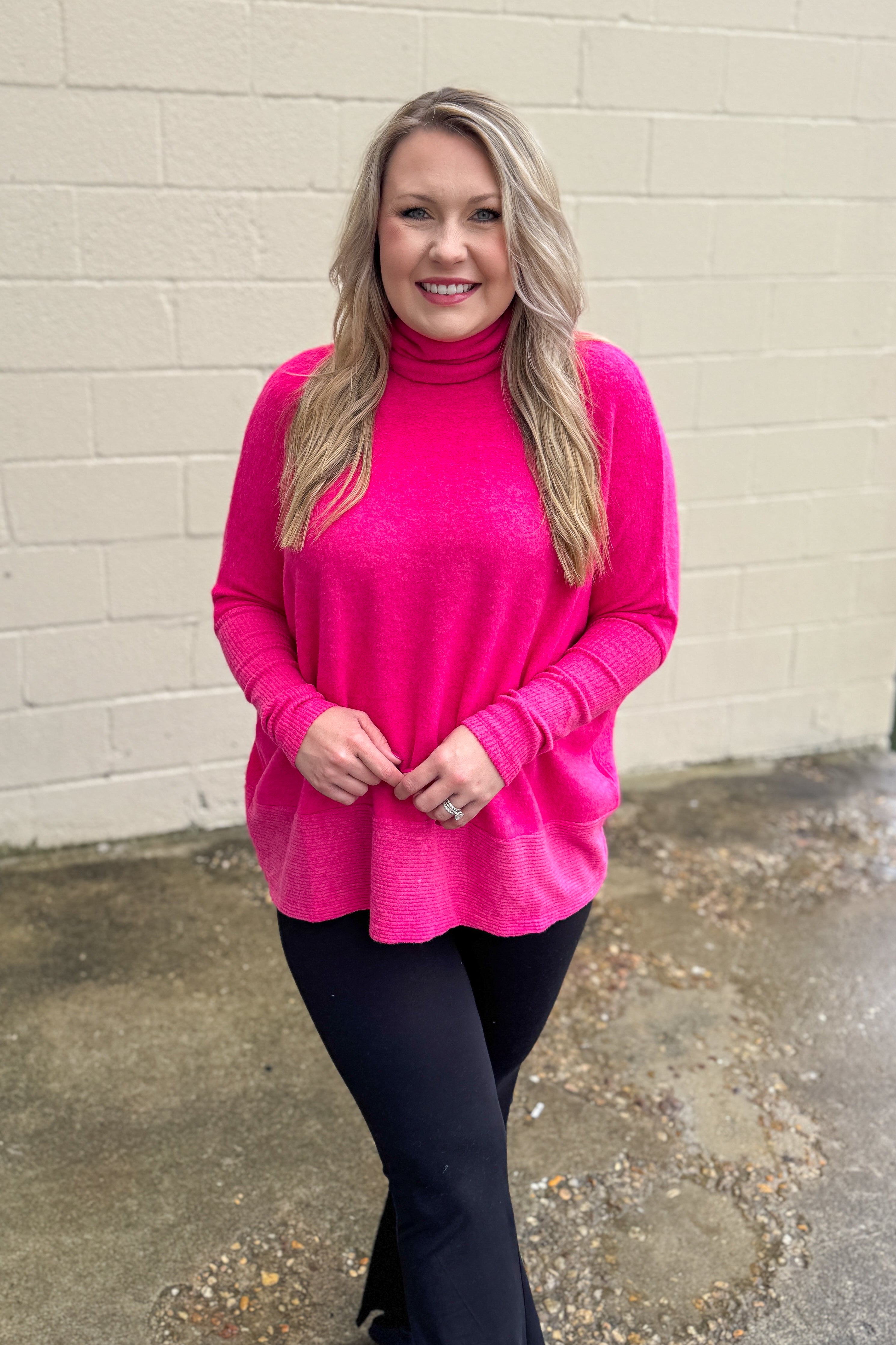 Melanie Turtleneck Sweater Top, Fuchsia