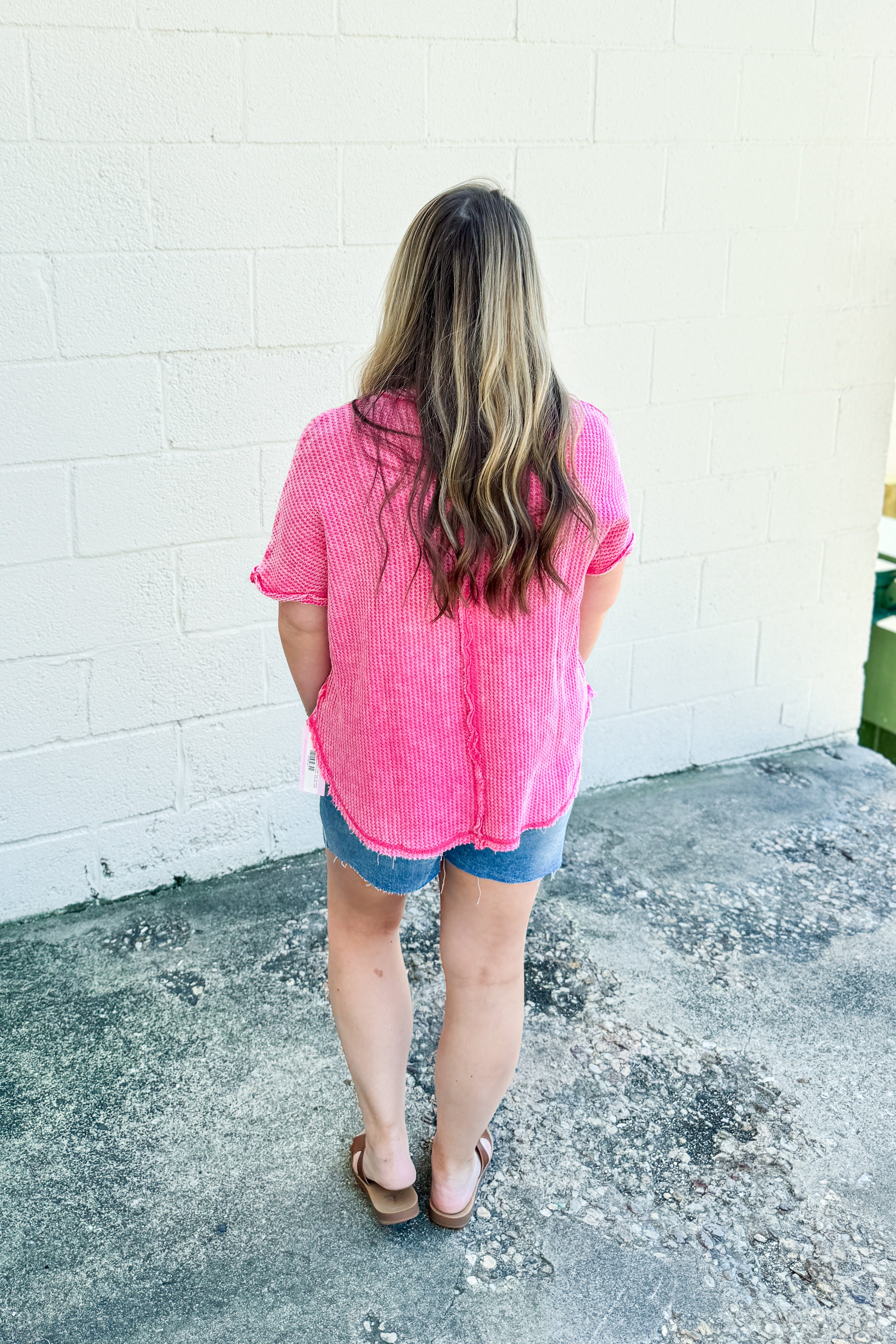 Back Then Right Now Waffle Knit Top, Fuchsia